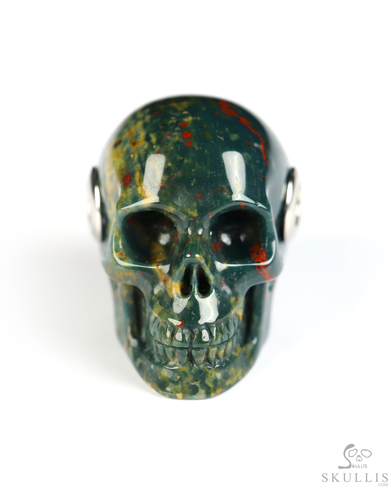 Necklace of 1.1" Bloodstone Hand Carved Crystal Skull Pendant, Skull Jewelry Necklace of 1.1" Bloodstone Hand Carved Crystal Skull Pendant, Skull Jewelry