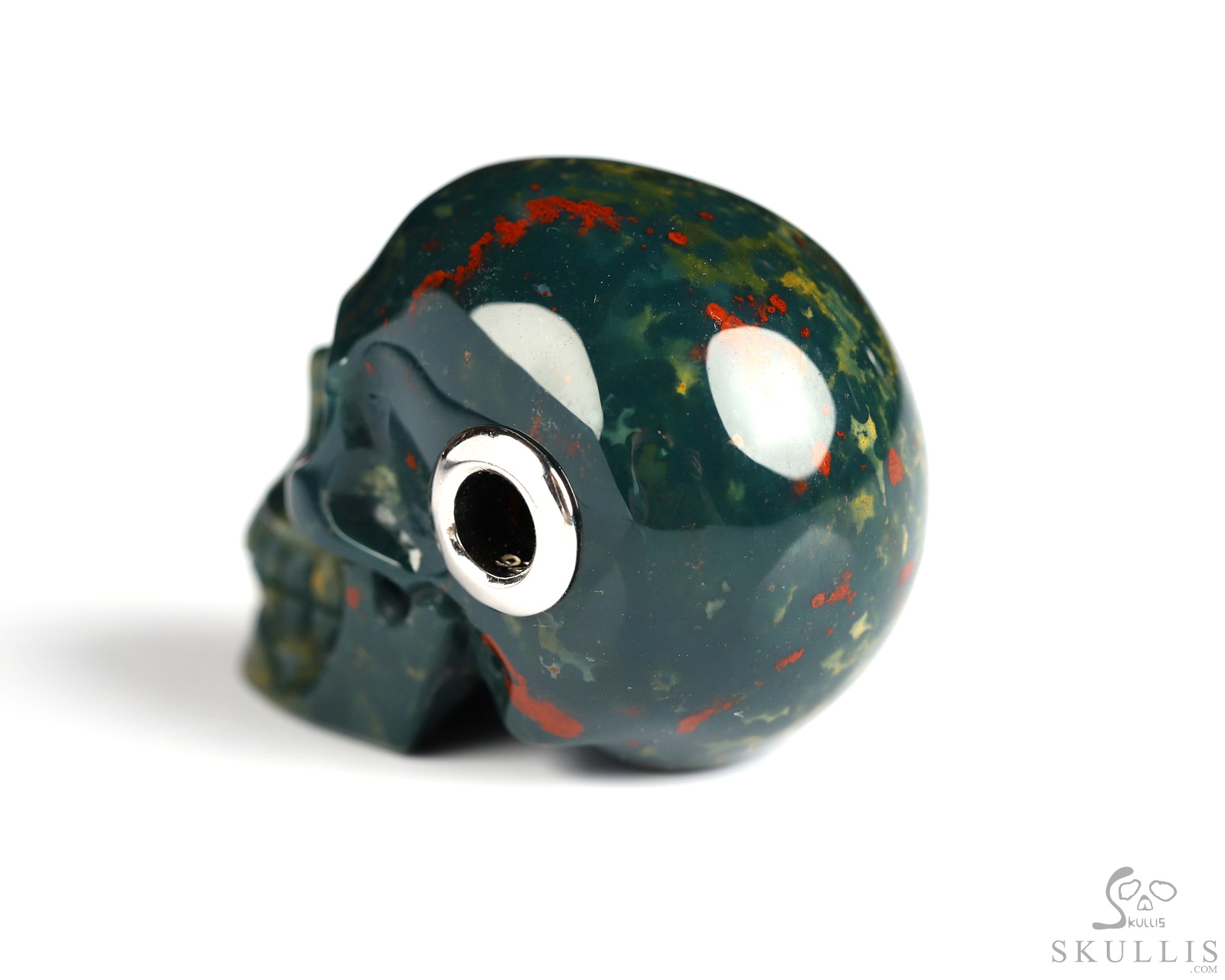 Necklace of 1.1" Bloodstone Hand Carved Crystal Skull Pendant, Skull Jewelry Necklace of 1.1" Bloodstone Hand Carved Crystal Skull Pendant, Skull Jewelry