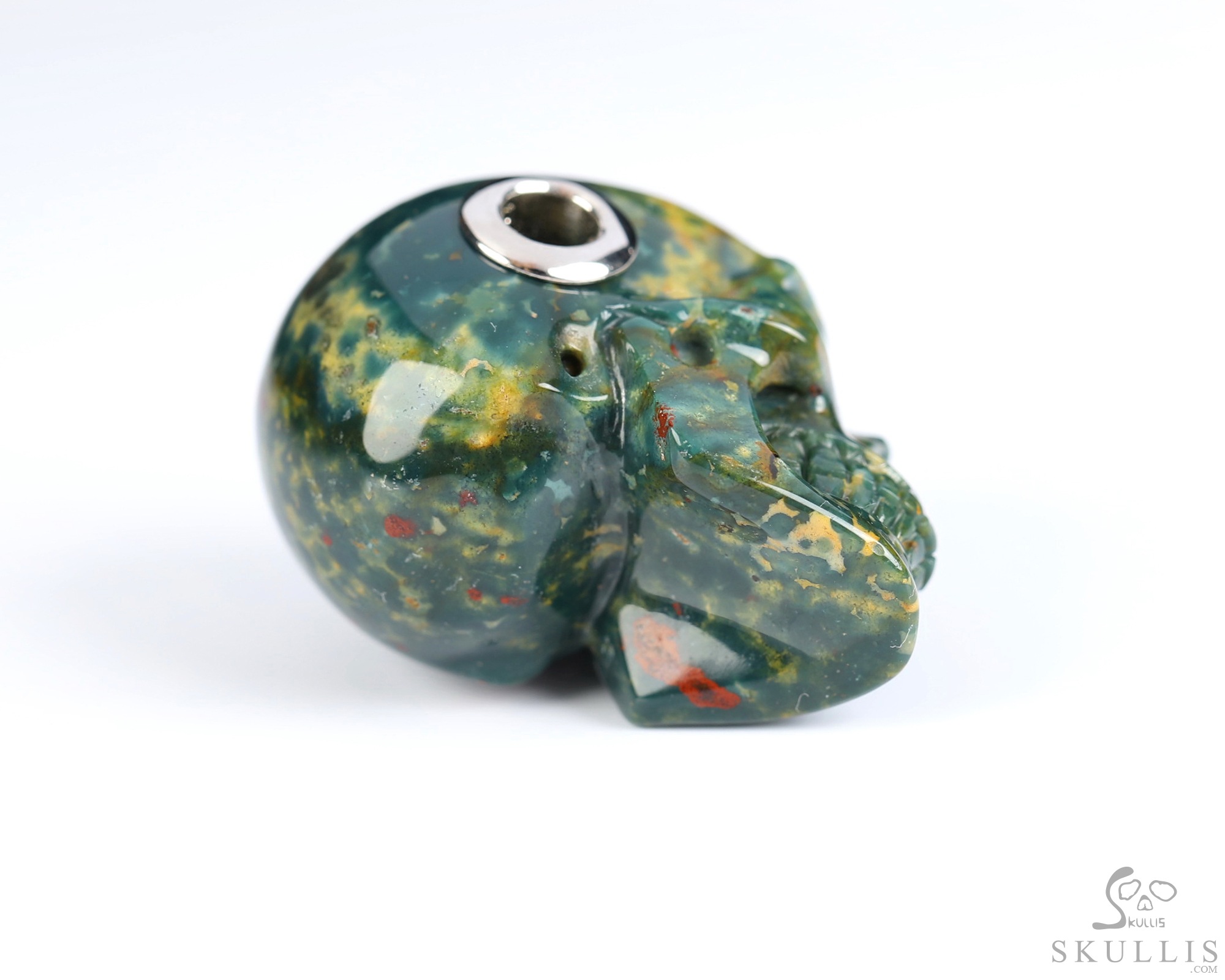 Necklace of 1.1" Bloodstone Hand Carved Crystal Skull Pendant, Skull Jewelry Necklace of 1.1" Bloodstone Hand Carved Crystal Skull Pendant, Skull Jewelry