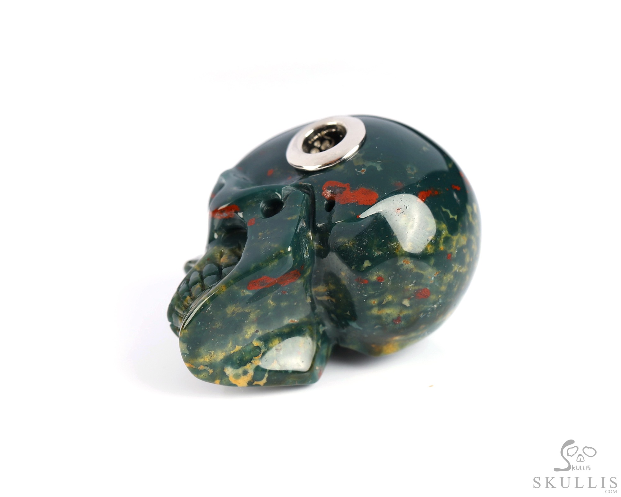Necklace of 1.1" Bloodstone Hand Carved Crystal Skull Pendant, Skull Jewelry Necklace of 1.1" Bloodstone Hand Carved Crystal Skull Pendant, Skull Jewelry