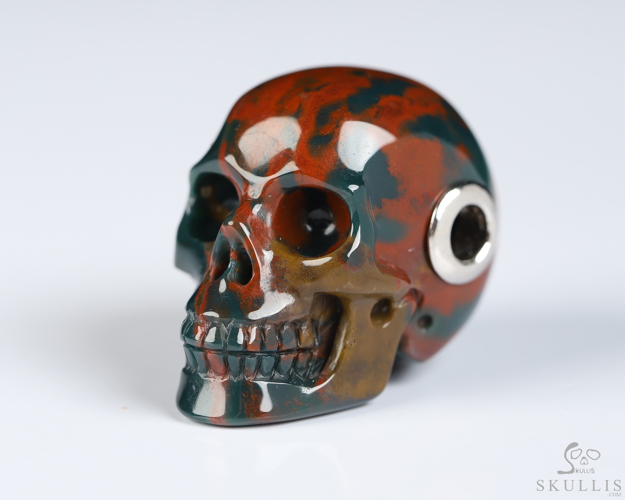 Necklace of 1.1" Bloodstone Hand Carved Crystal Skull Pendant, Skull Jewelry Necklace of 1.1" Bloodstone Hand Carved Crystal Skull Pendant, Skull Jewelry