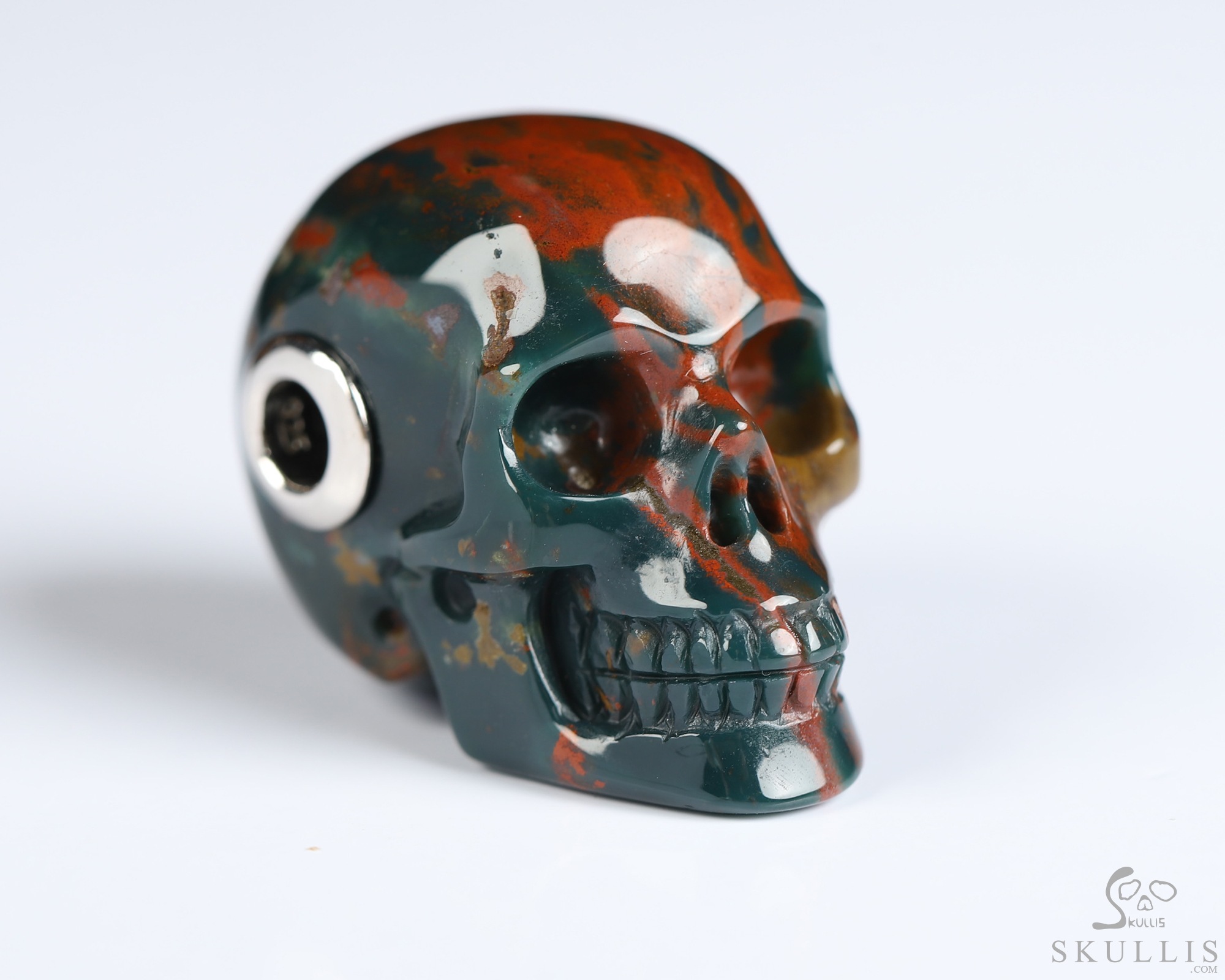 Necklace of 1.1" Bloodstone Hand Carved Crystal Skull Pendant, Skull Jewelry Necklace of 1.1" Bloodstone Hand Carved Crystal Skull Pendant, Skull Jewelry