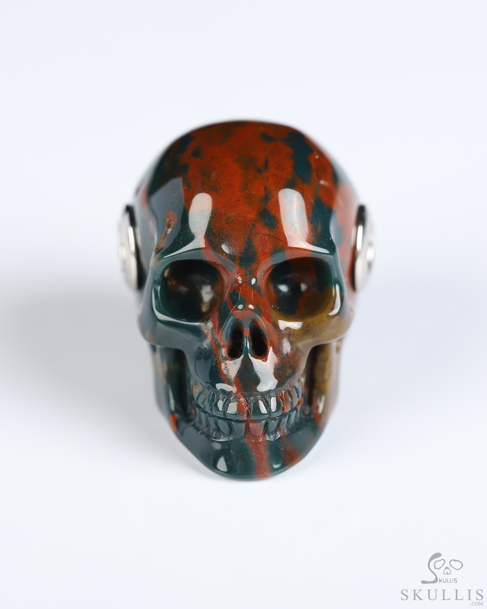 Necklace of 1.1" Bloodstone Hand Carved Crystal Skull Pendant, Skull Jewelry Necklace of 1.1" Bloodstone Hand Carved Crystal Skull Pendant, Skull Jewelry