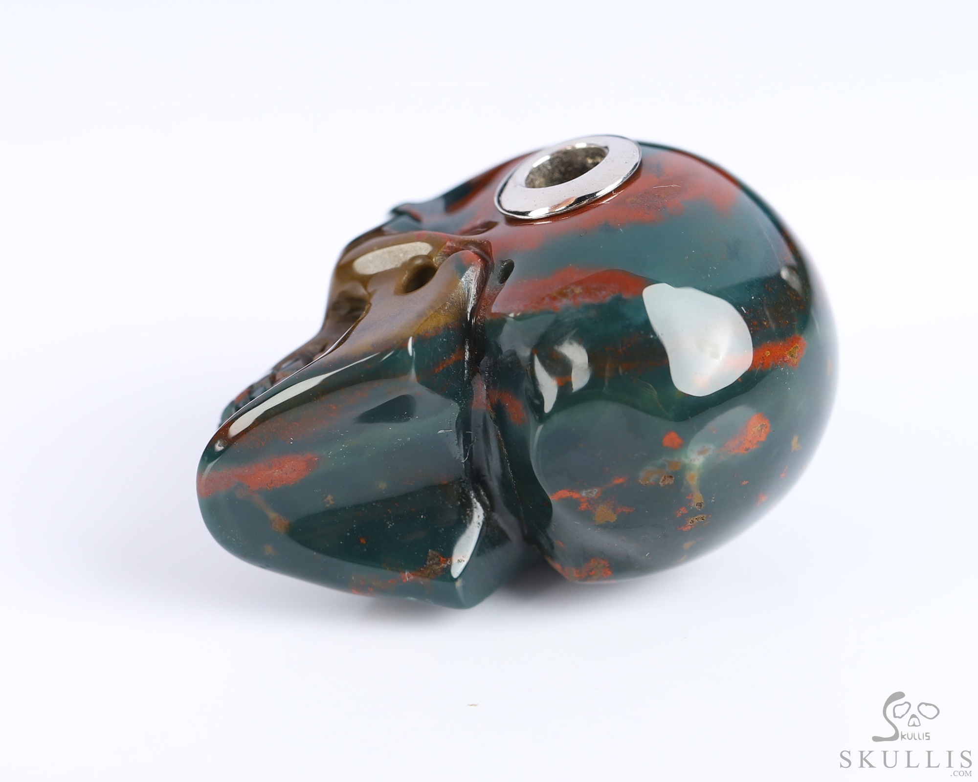 Necklace of 1.1" Bloodstone Hand Carved Crystal Skull Pendant, Skull Jewelry Necklace of 1.1" Bloodstone Hand Carved Crystal Skull Pendant, Skull Jewelry