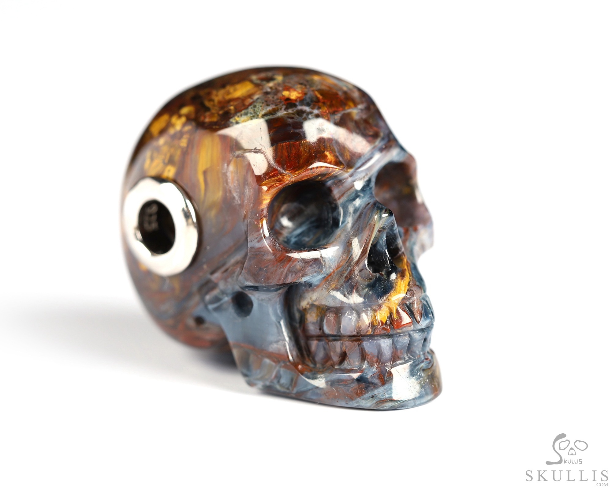 Necklace of 1.1" Pietersite Hand Carved Crystal Skull Pendant, Skull Jewelry Necklace of 1.1" Pietersite Hand Carved Crystal Skull Pendant, Skull Jewelry