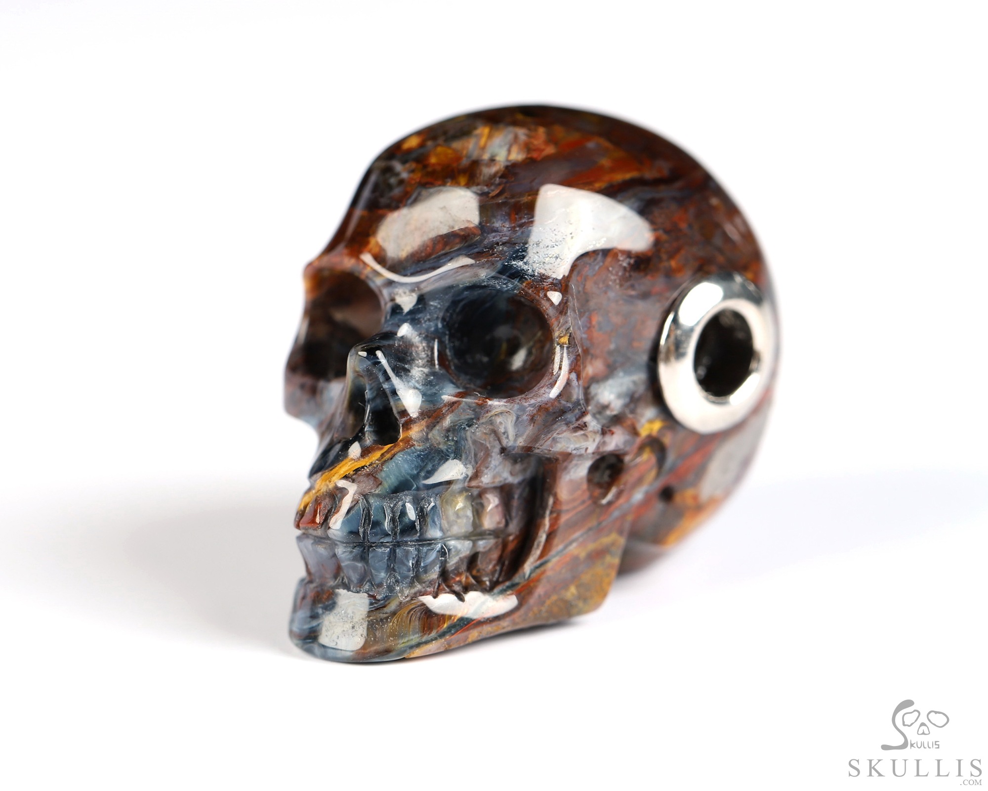 Necklace of 1.1" Pietersite Hand Carved Crystal Skull Pendant, Skull Jewelry Necklace of 1.1" Pietersite Hand Carved Crystal Skull Pendant, Skull Jewelry