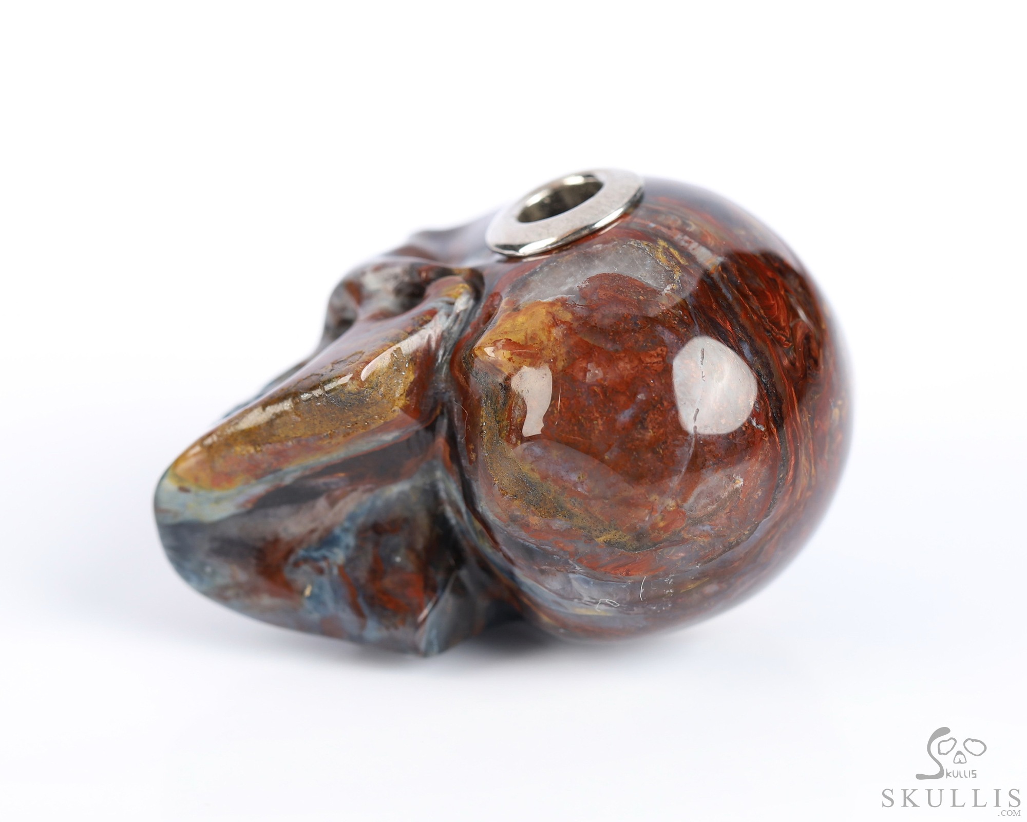 Necklace of 1.1" Pietersite Hand Carved Crystal Skull Pendant, Skull Jewelry Necklace of 1.1" Pietersite Hand Carved Crystal Skull Pendant, Skull Jewelry