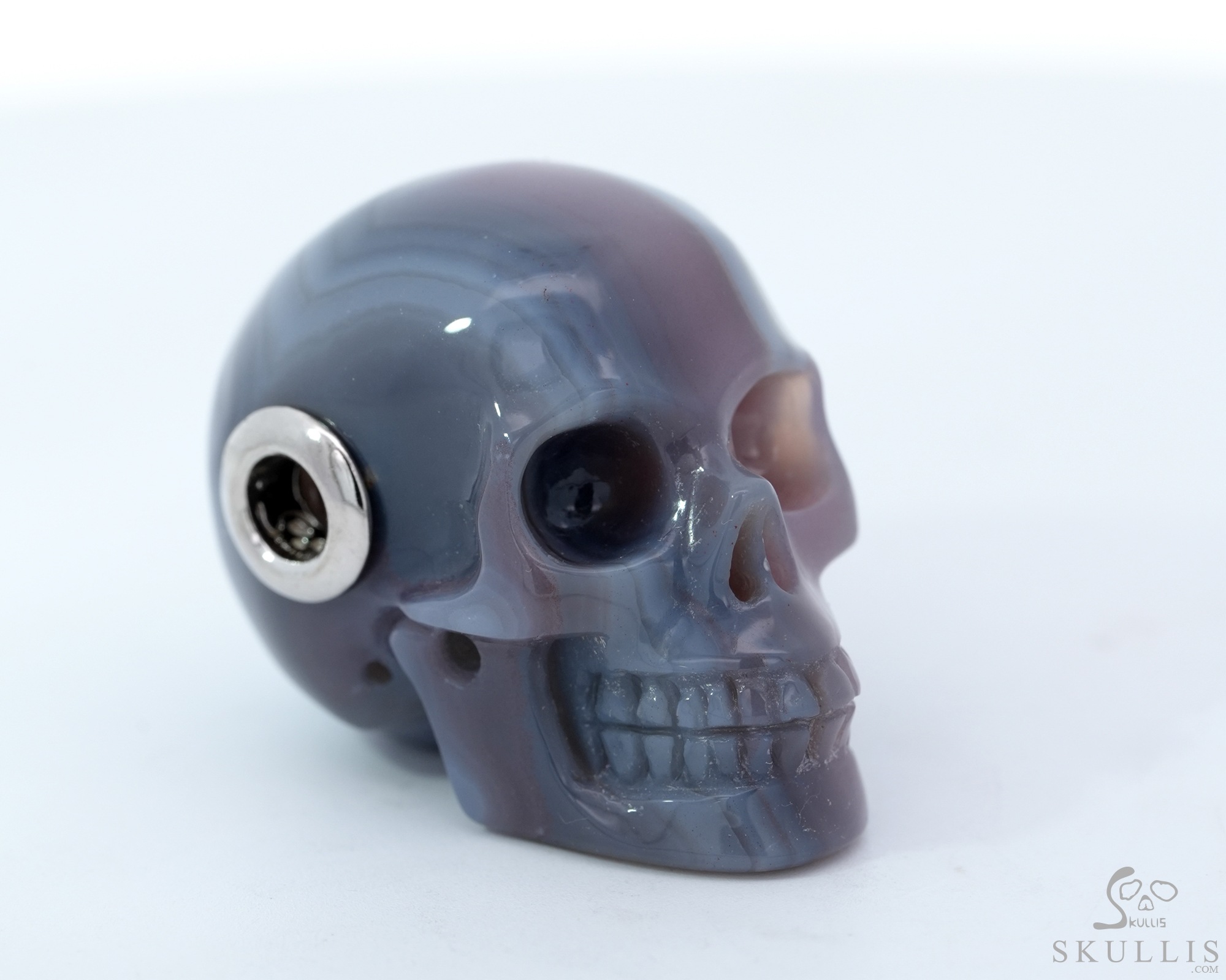 Gemstone Necklace of 1.1" Mozambique Agate Hand Carved Crystal Skull Pendant, Skull Jewelry Gemstone Necklace of 1.1" Mozambique Agate Hand Carved Crystal Skull Pendant, Skull Jewelry