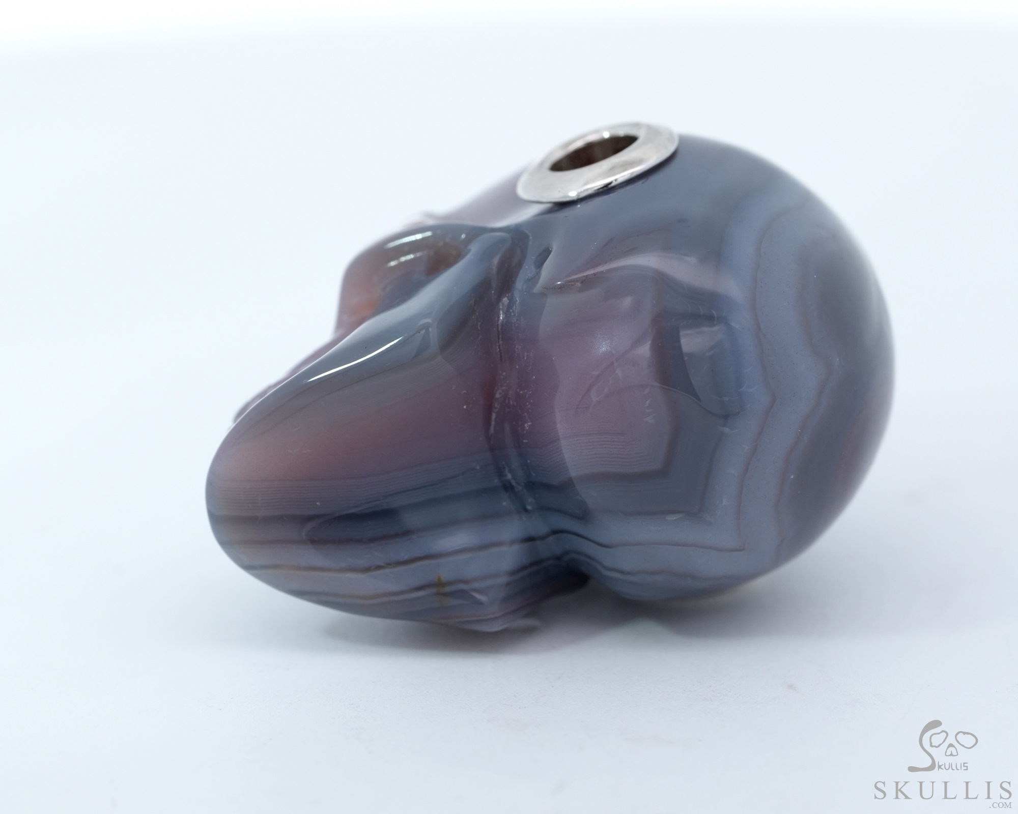 Gemstone Necklace of 1.1" Mozambique Agate Hand Carved Crystal Skull Pendant, Skull Jewelry Gemstone Necklace of 1.1" Mozambique Agate Hand Carved Crystal Skull Pendant, Skull Jewelry