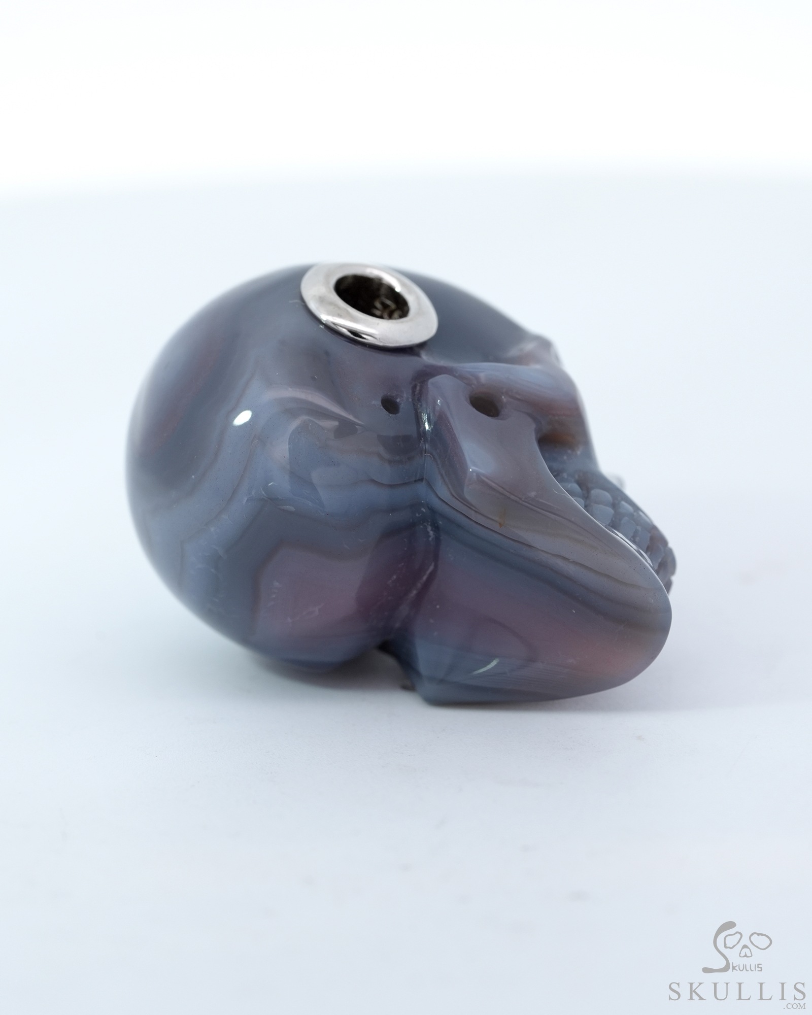 Gemstone Necklace of 1.1" Mozambique Agate Hand Carved Crystal Skull Pendant, Skull Jewelry Gemstone Necklace of 1.1" Mozambique Agate Hand Carved Crystal Skull Pendant, Skull Jewelry