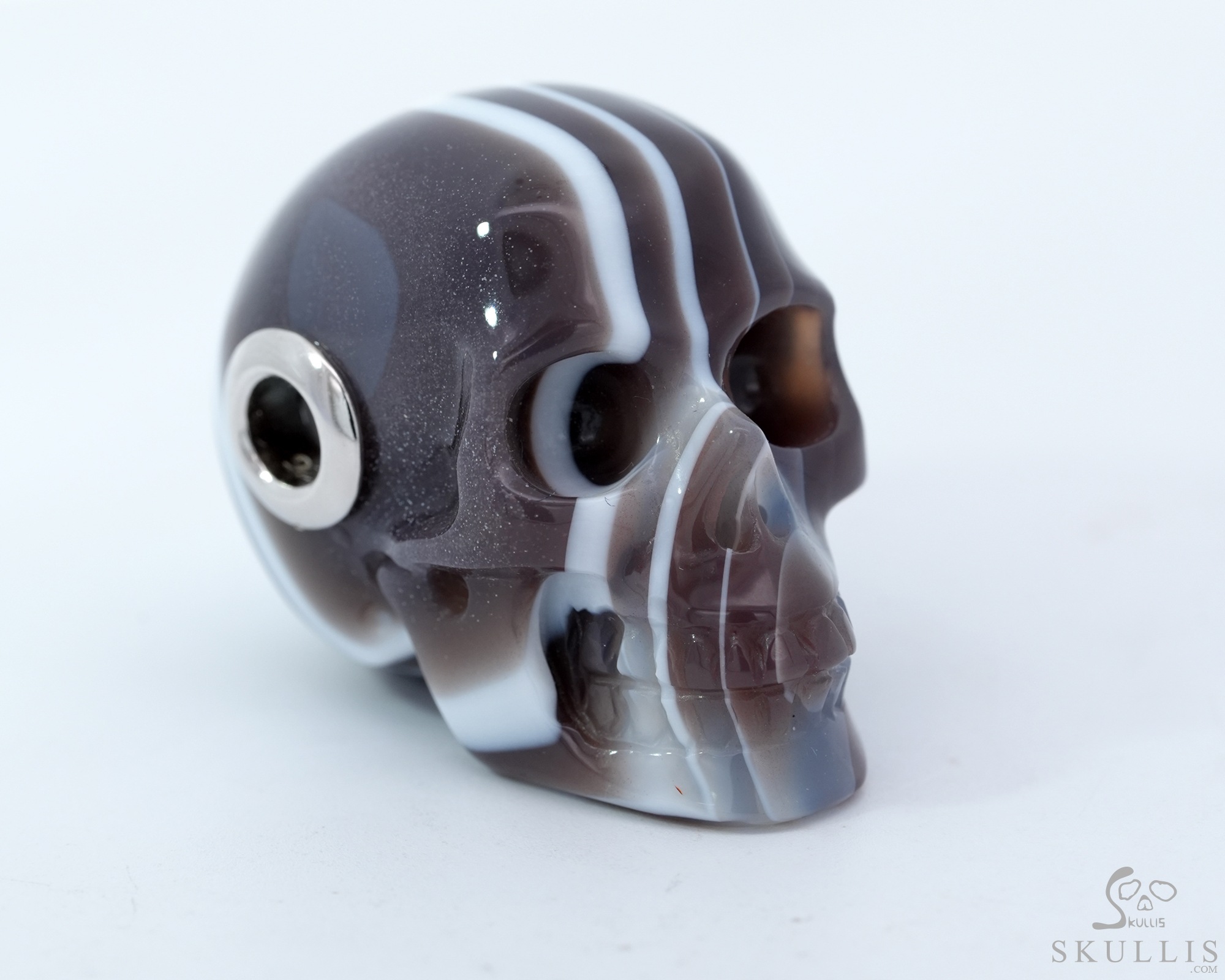 Gemstone Necklace of 1.1" Mozambique Agate Hand Carved Crystal Skull Pendant, Skull Jewelry Gemstone Necklace of 1.1" Mozambique Agate Hand Carved Crystal Skull Pendant, Skull Jewelry