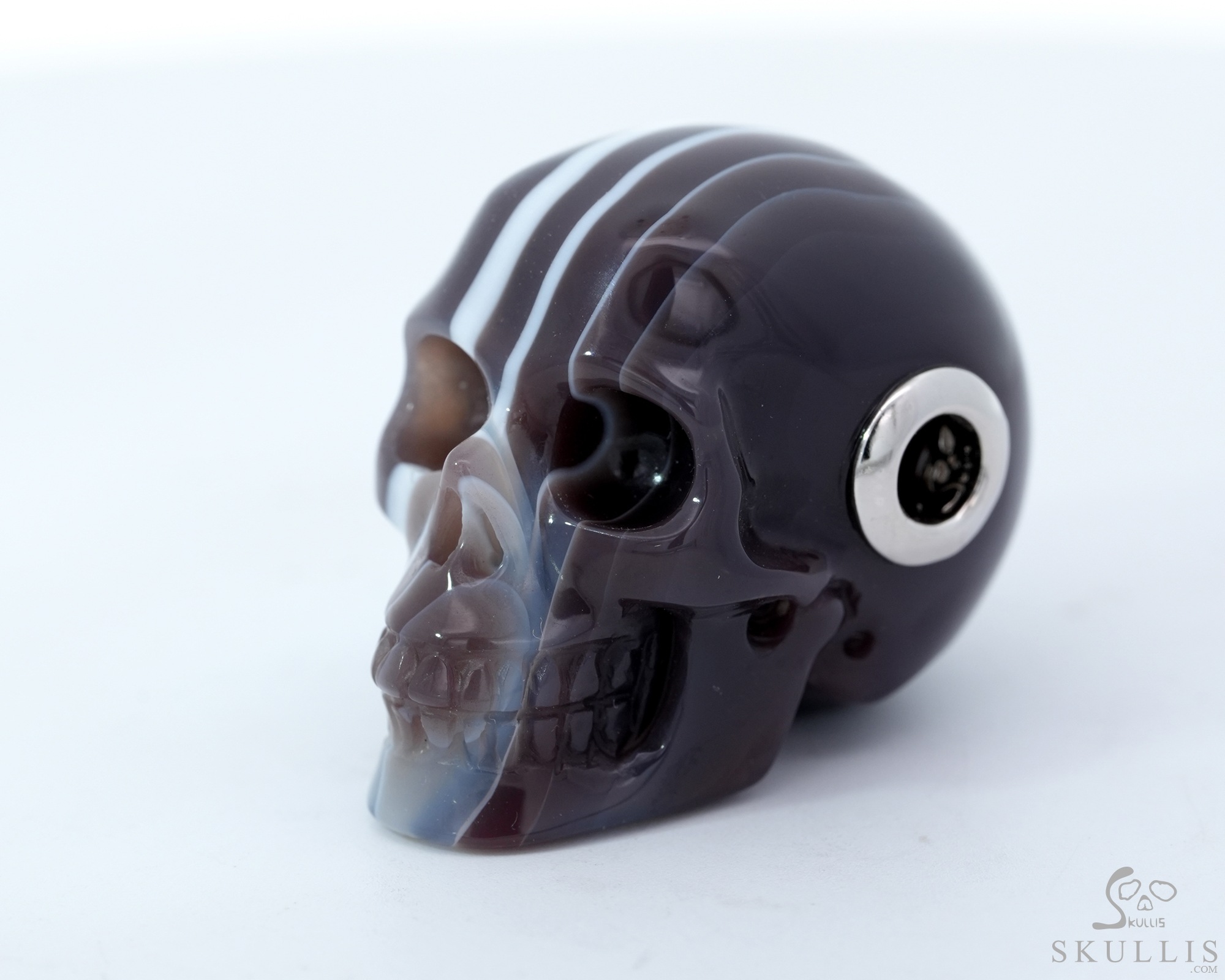 Gemstone Necklace of 1.1" Mozambique Agate Hand Carved Crystal Skull Pendant, Skull Jewelry Gemstone Necklace of 1.1" Mozambique Agate Hand Carved Crystal Skull Pendant, Skull Jewelry