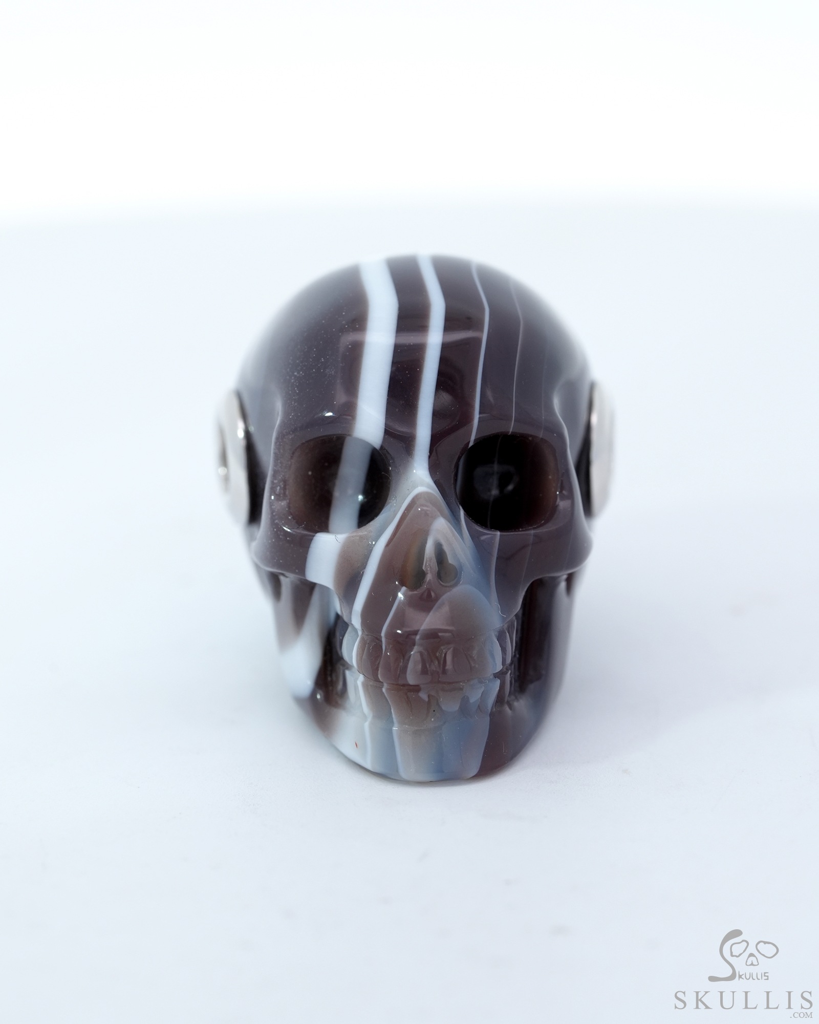 Gemstone Necklace of 1.1" Mozambique Agate Hand Carved Crystal Skull Pendant, Skull Jewelry Gemstone Necklace of 1.1" Mozambique Agate Hand Carved Crystal Skull Pendant, Skull Jewelry