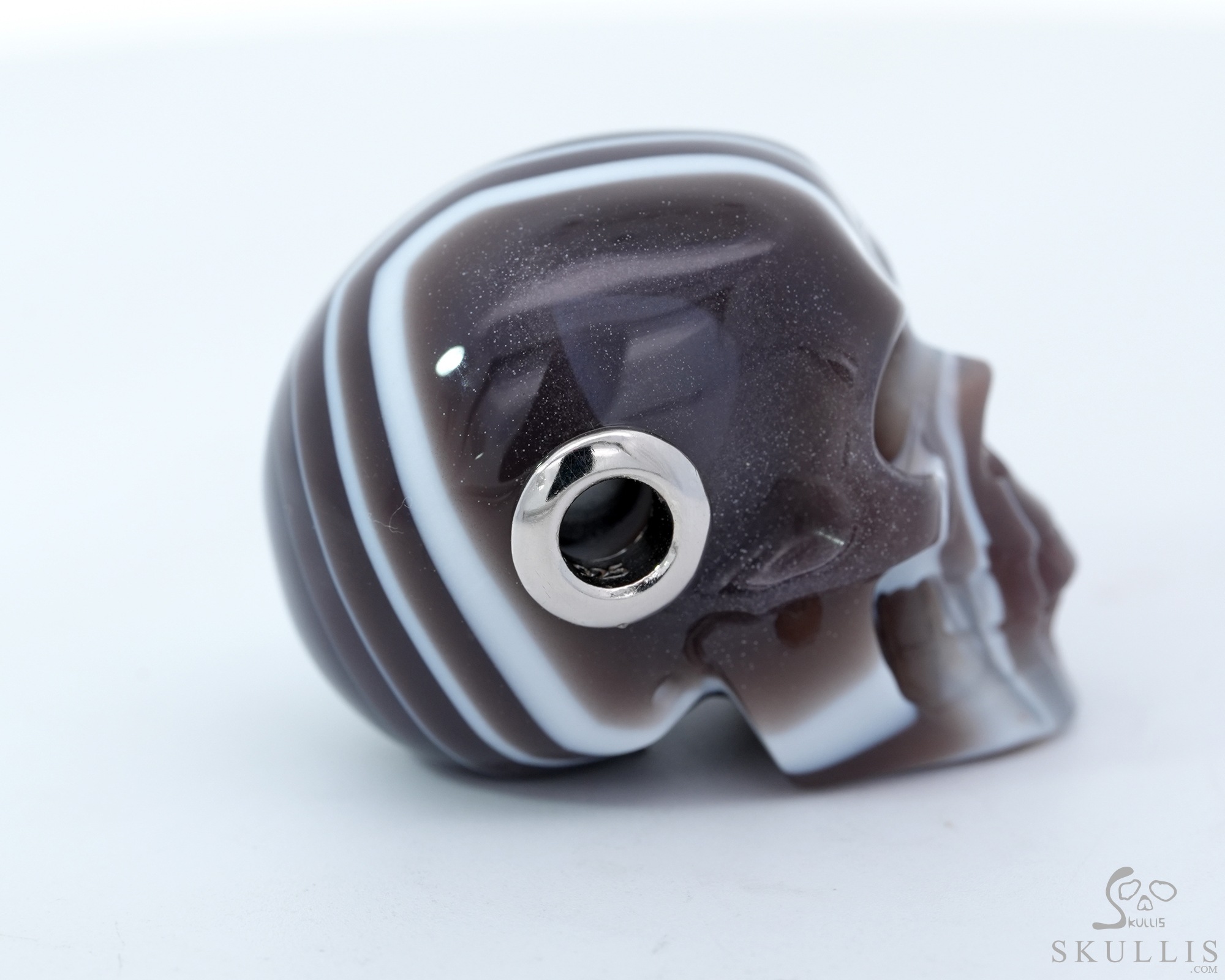 Gemstone Necklace of 1.1" Mozambique Agate Hand Carved Crystal Skull Pendant, Skull Jewelry Gemstone Necklace of 1.1" Mozambique Agate Hand Carved Crystal Skull Pendant, Skull Jewelry