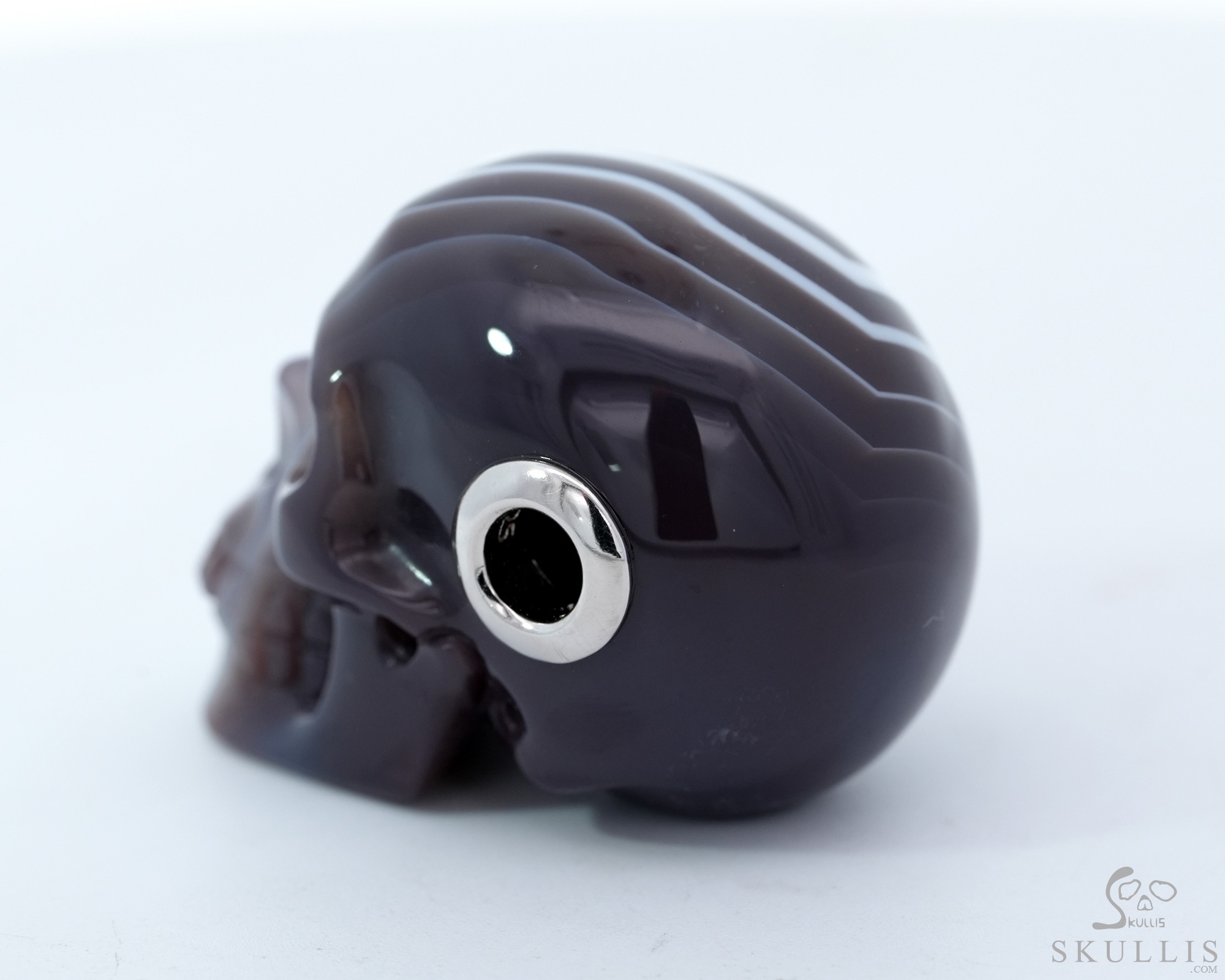 Gemstone Necklace of 1.1" Mozambique Agate Hand Carved Crystal Skull Pendant, Skull Jewelry Gemstone Necklace of 1.1" Mozambique Agate Hand Carved Crystal Skull Pendant, Skull Jewelry