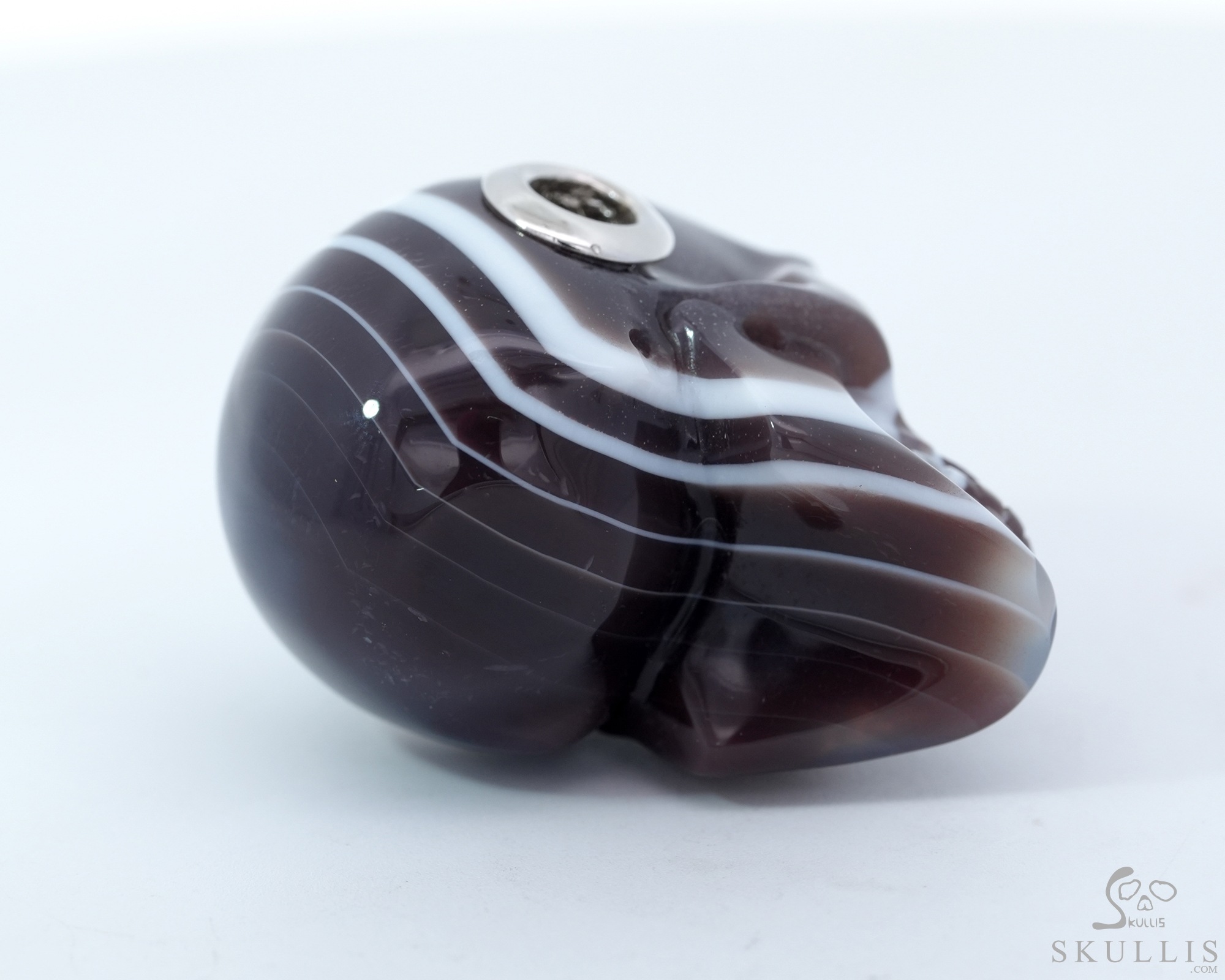 Gemstone Necklace of 1.1" Mozambique Agate Hand Carved Crystal Skull Pendant, Skull Jewelry Gemstone Necklace of 1.1" Mozambique Agate Hand Carved Crystal Skull Pendant, Skull Jewelry