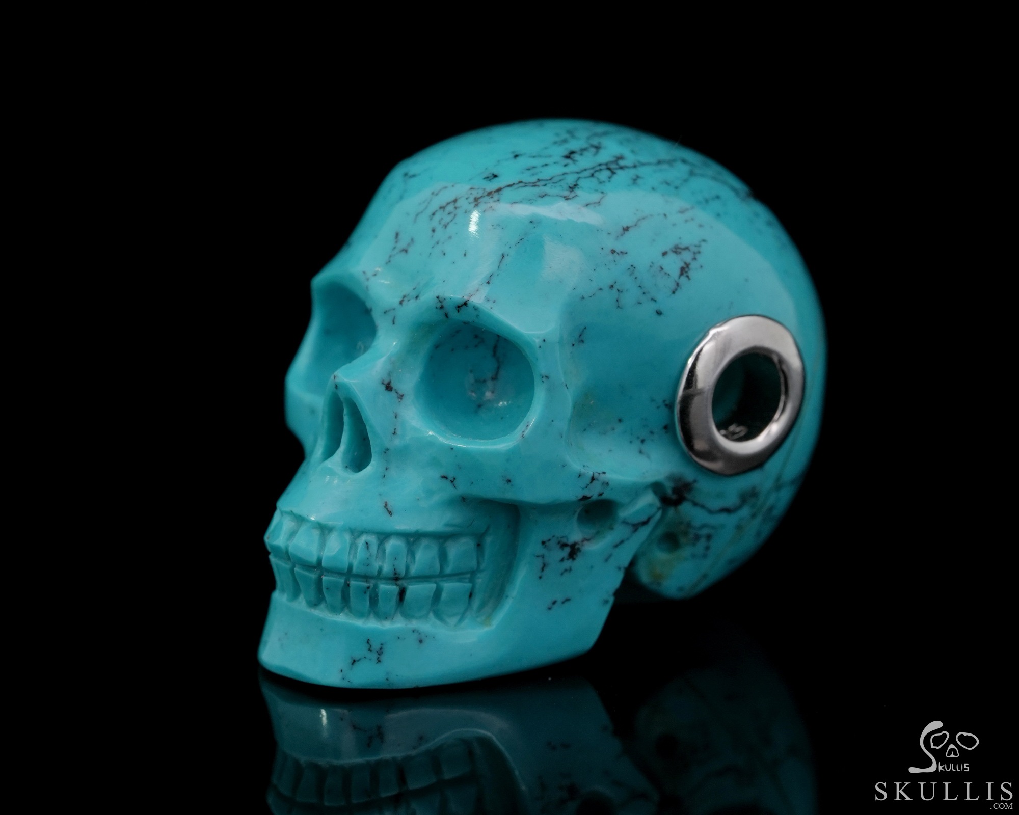 Gemstone Necklace of 1.1" Turquoise Hand Carved Crystal Skull Pendant, Skull Jewelry Gemstone Necklace of 1.1" Turquoise Hand Carved Crystal Skull Pendant, Skull Jewelry