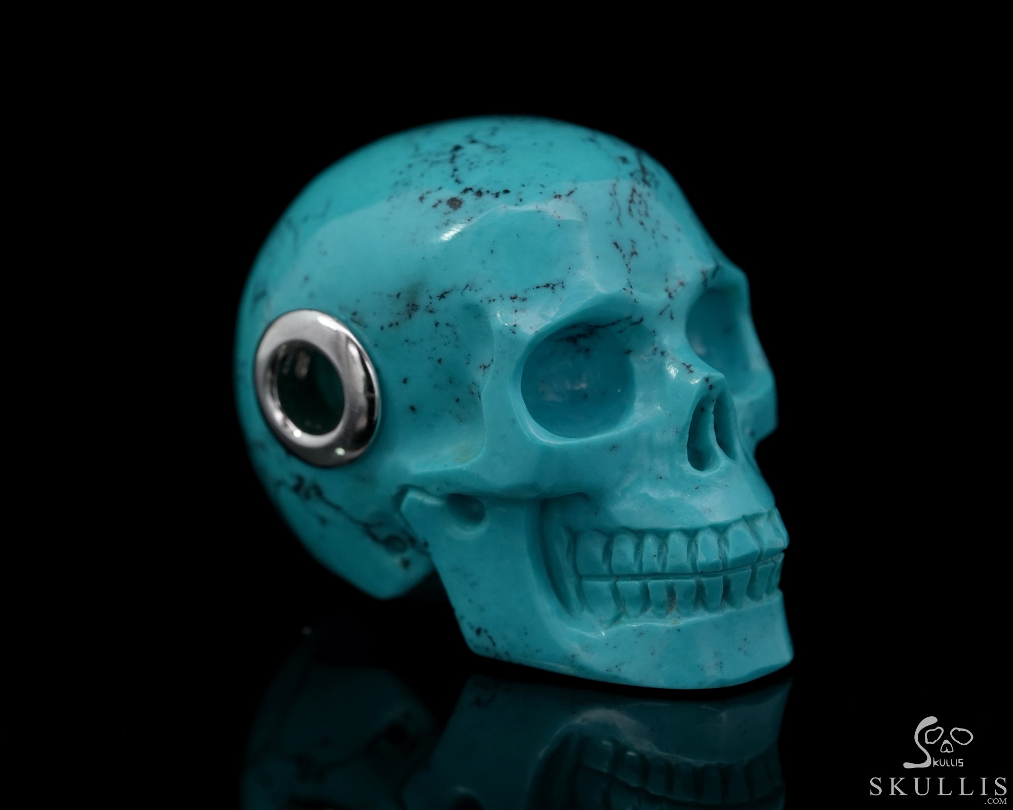 Gemstone Necklace of 1.1" Turquoise Hand Carved Crystal Skull Pendant, Skull Jewelry Gemstone Necklace of 1.1" Turquoise Hand Carved Crystal Skull Pendant, Skull Jewelry