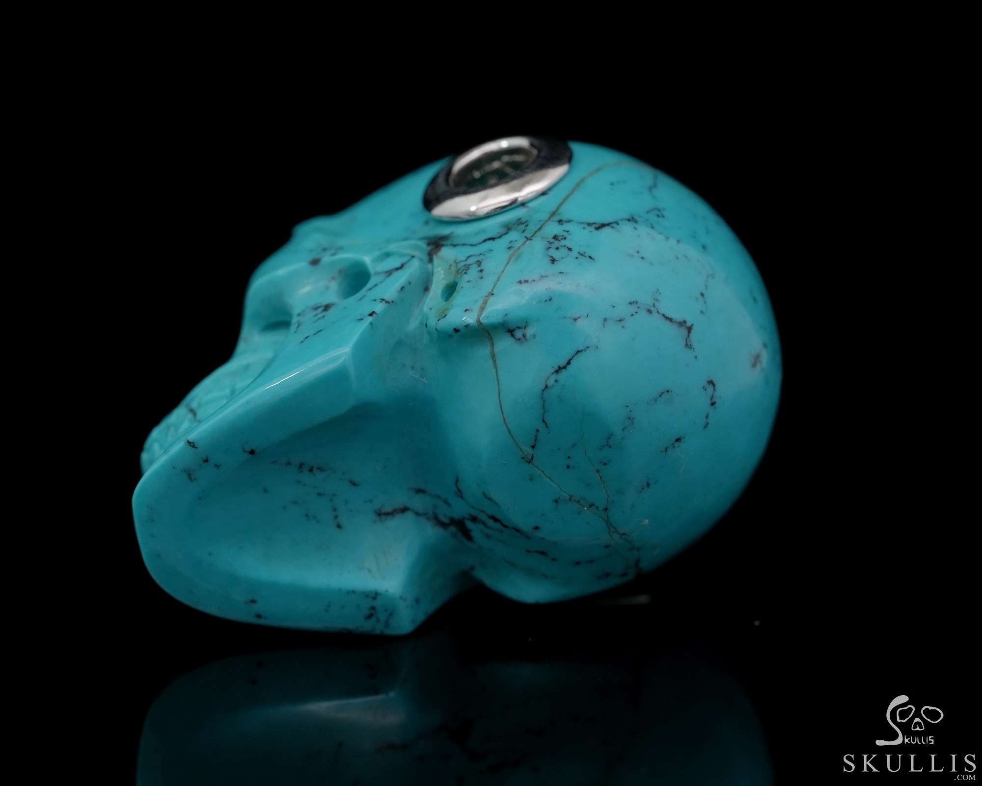 Gemstone Necklace of 1.1" Turquoise Hand Carved Crystal Skull Pendant, Skull Jewelry Gemstone Necklace of 1.1" Turquoise Hand Carved Crystal Skull Pendant, Skull Jewelry