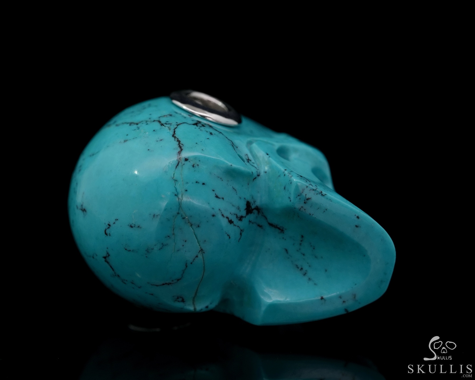 Gemstone Necklace of 1.1" Turquoise Hand Carved Crystal Skull Pendant, Skull Jewelry Gemstone Necklace of 1.1" Turquoise Hand Carved Crystal Skull Pendant, Skull Jewelry