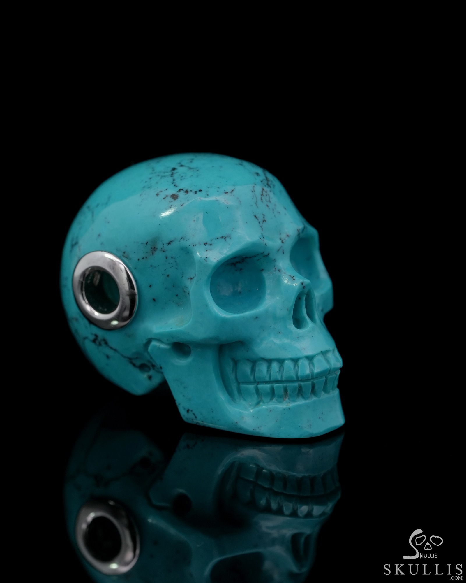 Gemstone Necklace of 1.1" Turquoise Hand Carved Crystal Skull Pendant, Skull Jewelry Gemstone Necklace of 1.1" Turquoise Hand Carved Crystal Skull Pendant, Skull Jewelry