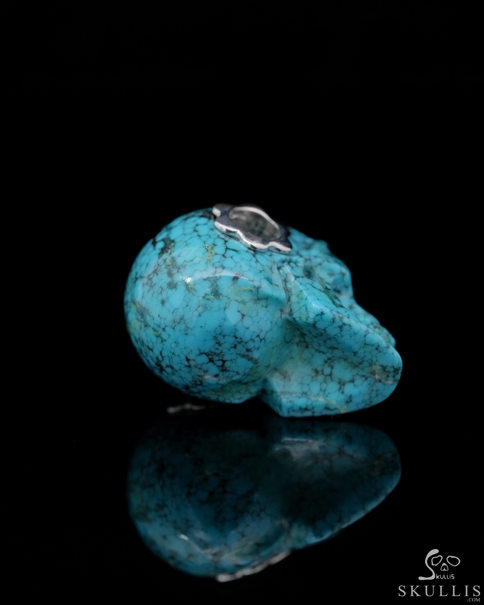 Gemstone Necklace of 0.7" Spider Web Turquoise Hand Carved Crystal Skull Pendant, Skull Jewelry Gemstone Necklace of 0.7" Spider Web Turquoise Hand Carved Crystal Skull Pendant, Skull Jewelry