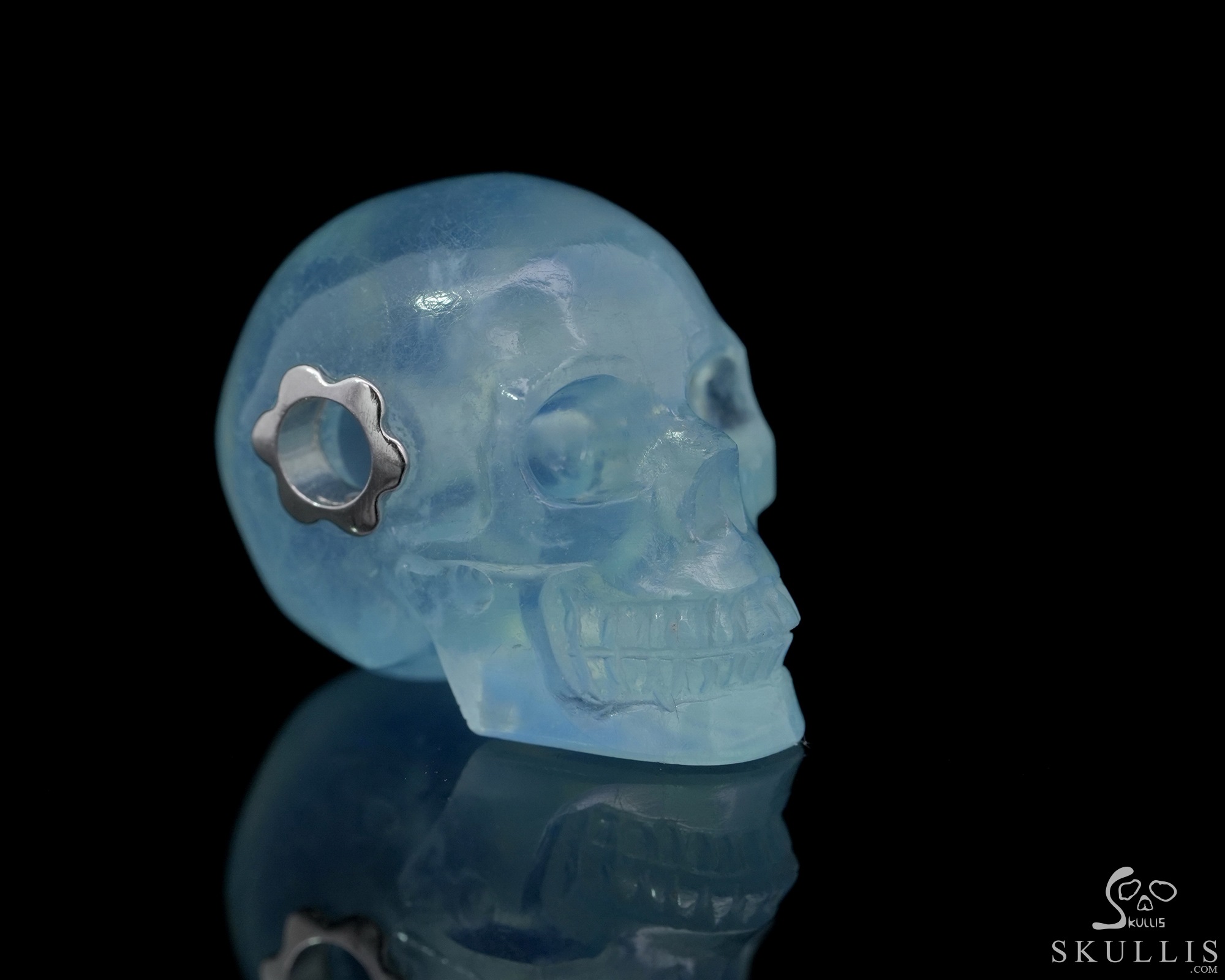 Skullis Signature 0.9" Aquamarine Hand Carved Crystal Skull Pendant, Crystal Healing Skull Jewelry, for Women & Men Skullis Signature 0.9" Aquamarine Hand Carved Crystal Skull Pendant, Crystal Healing Skull Jewelry, for Women & Men