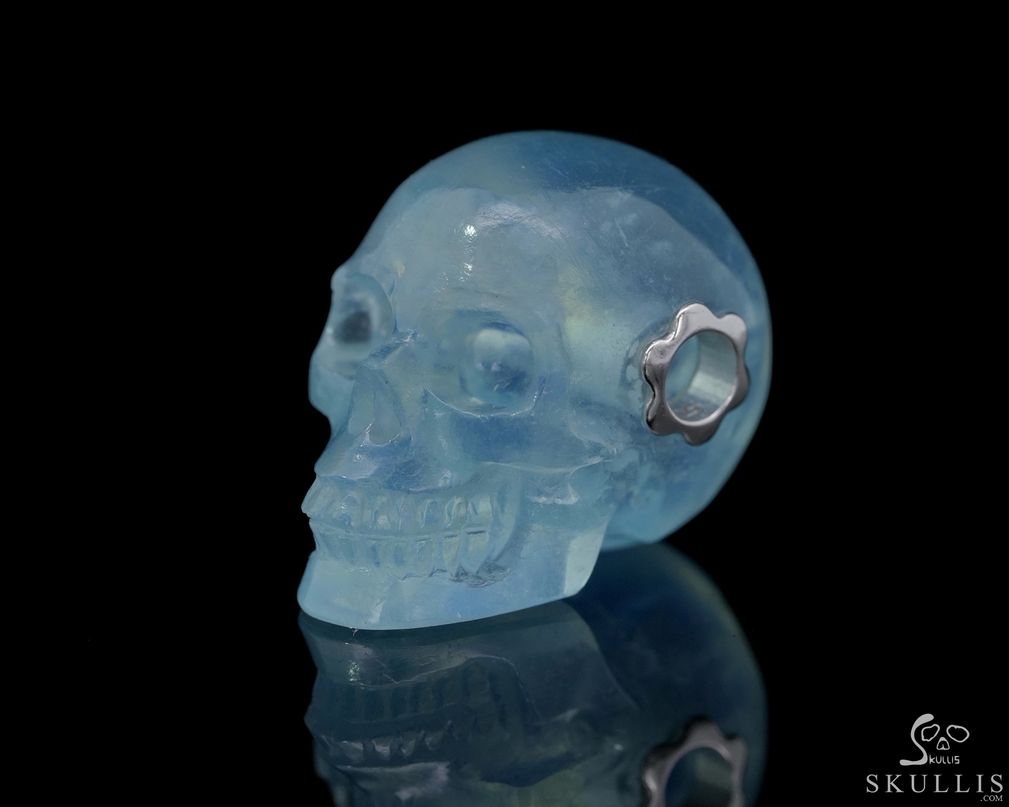 Skullis Signature 0.9" Aquamarine Hand Carved Crystal Skull Pendant, Crystal Healing Skull Jewelry, for Women & Men Skullis Signature 0.9" Aquamarine Hand Carved Crystal Skull Pendant, Crystal Healing Skull Jewelry, for Women & Men