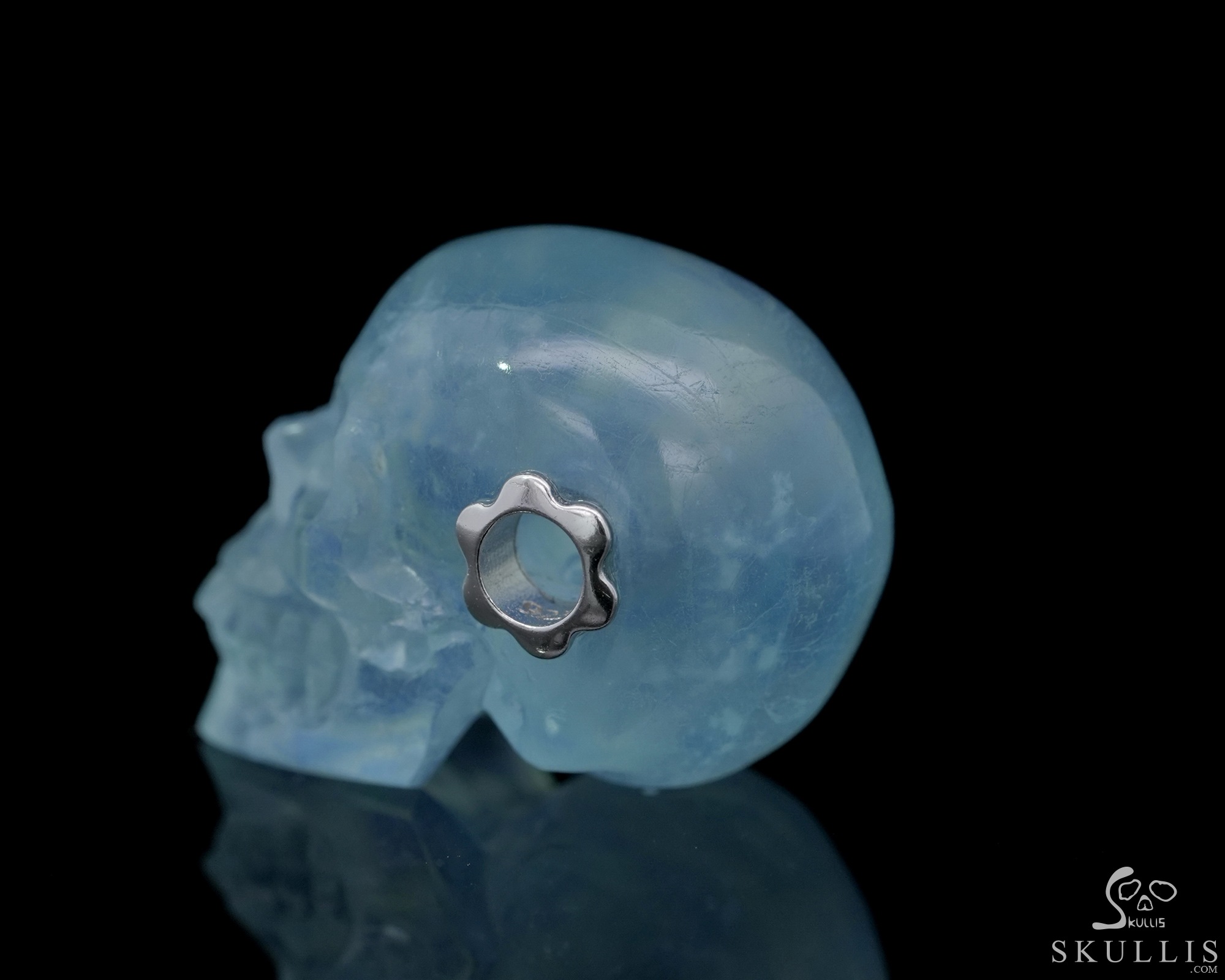 Skullis Signature 0.9" Aquamarine Hand Carved Crystal Skull Pendant, Crystal Healing Skull Jewelry, for Women & Men Skullis Signature 0.9" Aquamarine Hand Carved Crystal Skull Pendant, Crystal Healing Skull Jewelry, for Women & Men