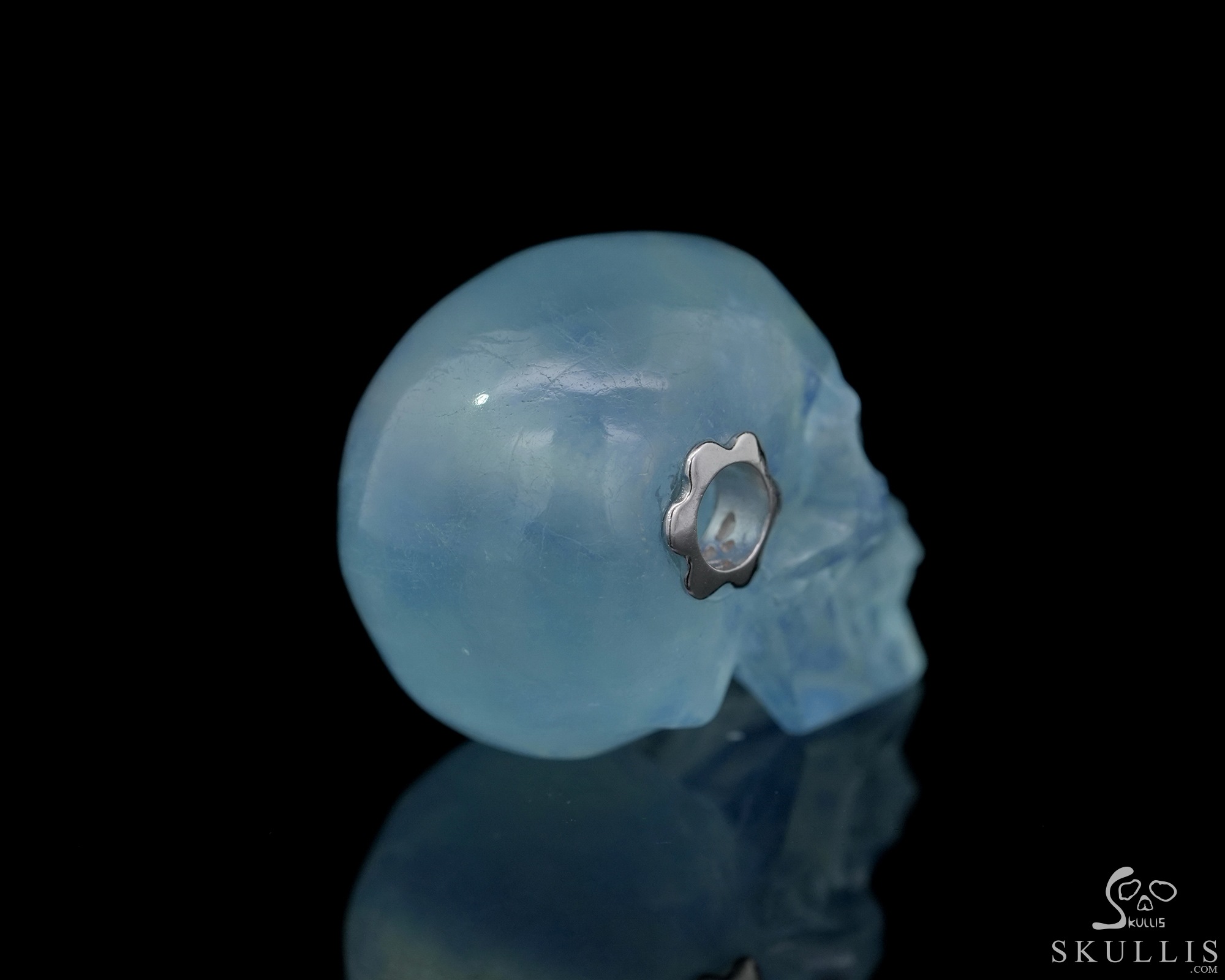 Skullis Signature 0.9" Aquamarine Hand Carved Crystal Skull Pendant, Crystal Healing Skull Jewelry, for Women & Men Skullis Signature 0.9" Aquamarine Hand Carved Crystal Skull Pendant, Crystal Healing Skull Jewelry, for Women & Men