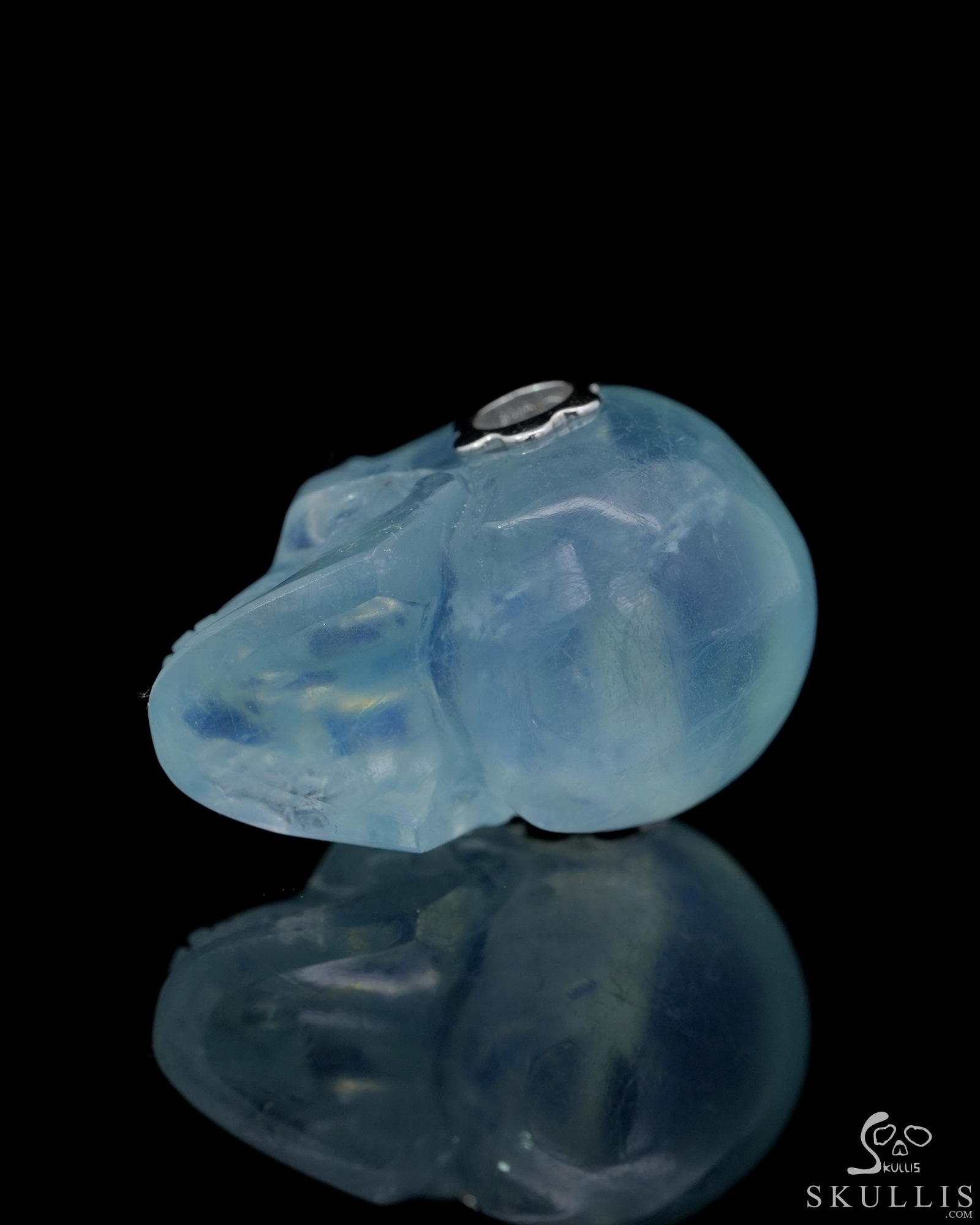 Skullis Signature 0.9" Aquamarine Hand Carved Crystal Skull Pendant, Crystal Healing Skull Jewelry, for Women & Men Skullis Signature 0.9" Aquamarine Hand Carved Crystal Skull Pendant, Crystal Healing Skull Jewelry, for Women & Men