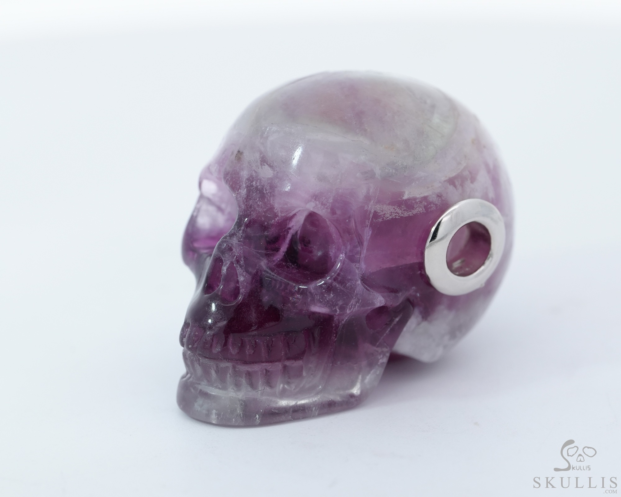 Necklace of 1.1" Fluorite Hand Carved Crystal Skull Pendant, Skull Jewelry Necklace of 1.1" Fluorite Hand Carved Crystal Skull Pendant, Skull Jewelry