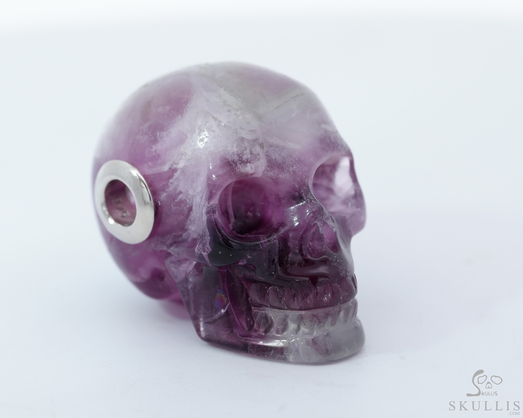 Necklace of 1.1" Fluorite Hand Carved Crystal Skull Pendant, Skull Jewelry Necklace of 1.1" Fluorite Hand Carved Crystal Skull Pendant, Skull Jewelry