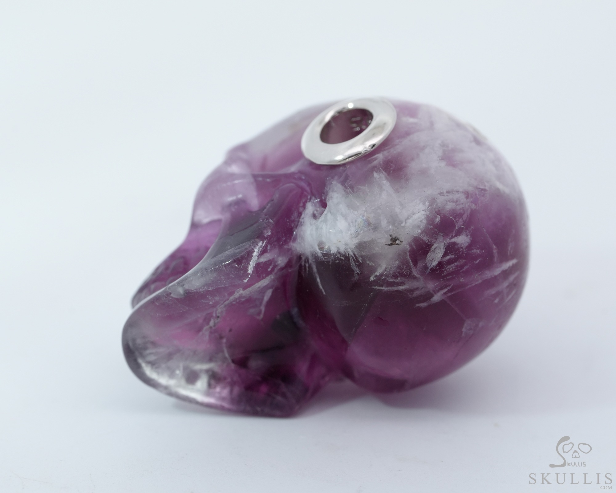 Necklace of 1.1" Fluorite Hand Carved Crystal Skull Pendant, Skull Jewelry Necklace of 1.1" Fluorite Hand Carved Crystal Skull Pendant, Skull Jewelry