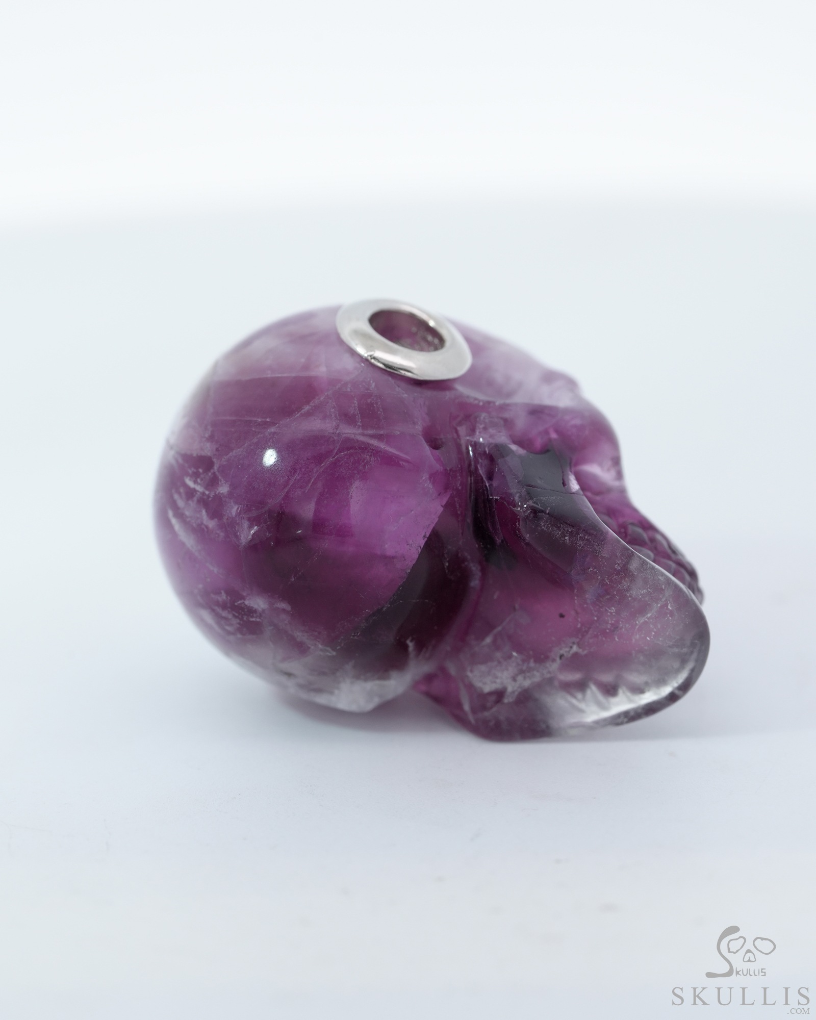 Necklace of 1.1" Fluorite Hand Carved Crystal Skull Pendant, Skull Jewelry Necklace of 1.1" Fluorite Hand Carved Crystal Skull Pendant, Skull Jewelry