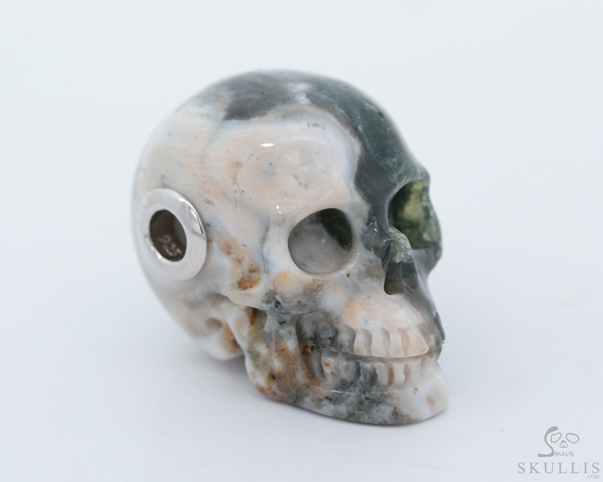 Necklace of 1.1" Ocean Jasper Hand Carved Crystal Skull Pendant, Skull Jewelry Necklace of 1.1" Ocean Jasper Hand Carved Crystal Skull Pendant, Skull Jewelry