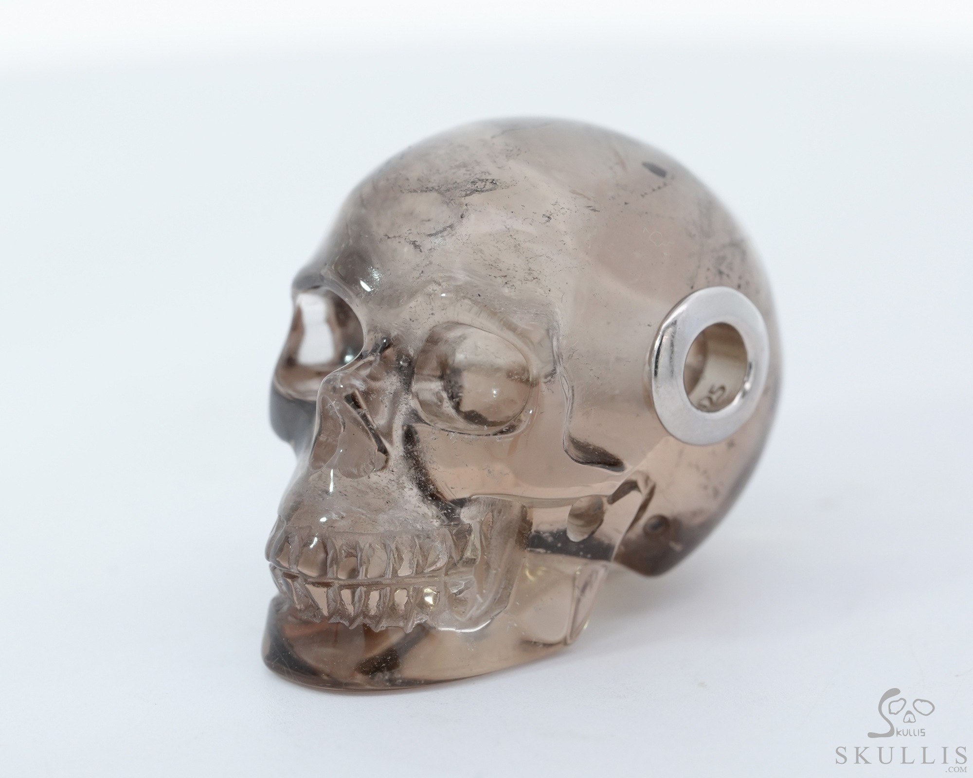 Necklace of 1.1" Smoky Quartz Rock Crystal Hand Carved Crystal Skull Pendant, Skull Jewelry Necklace of 1.1" Smoky Quartz Rock Crystal Hand Carved Crystal Skull Pendant, Skull Jewelry