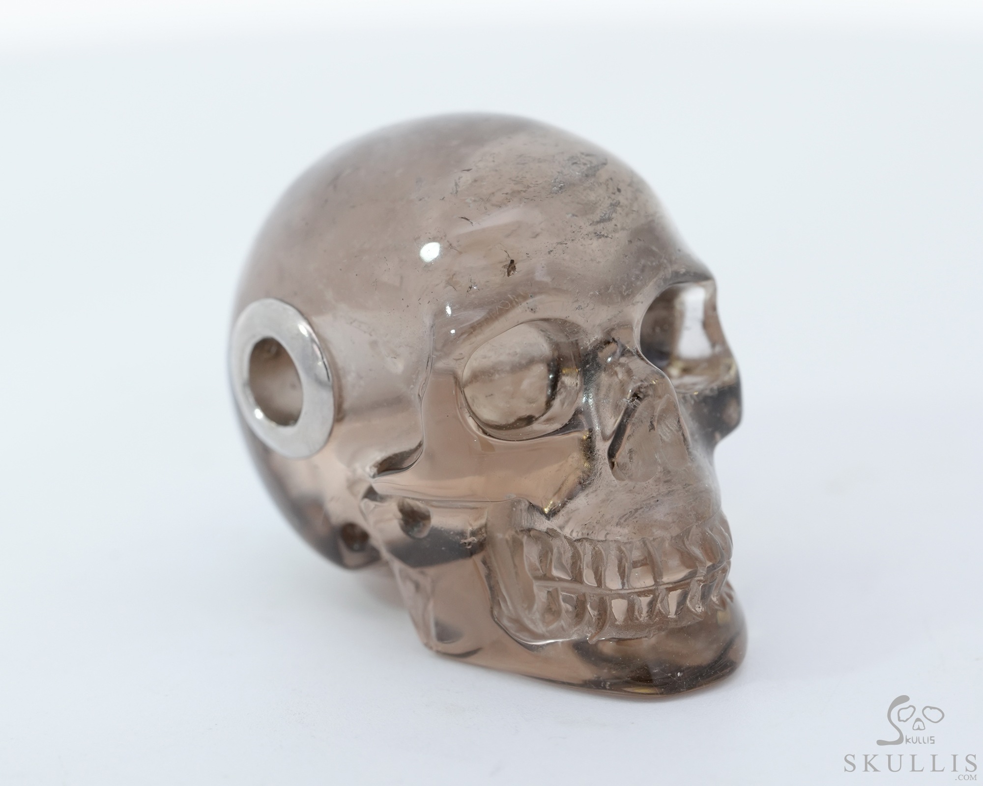Necklace of 1.1" Smoky Quartz Rock Crystal Hand Carved Crystal Skull Pendant, Skull Jewelry Necklace of 1.1" Smoky Quartz Rock Crystal Hand Carved Crystal Skull Pendant, Skull Jewelry