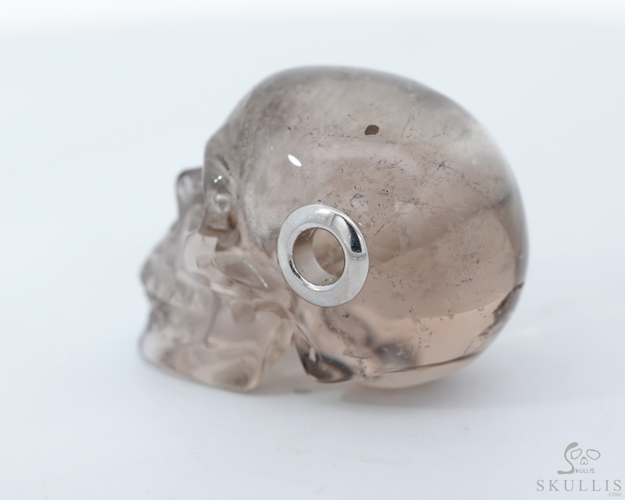 Necklace of 1.1" Smoky Quartz Rock Crystal Hand Carved Crystal Skull Pendant, Skull Jewelry Necklace of 1.1" Smoky Quartz Rock Crystal Hand Carved Crystal Skull Pendant, Skull Jewelry