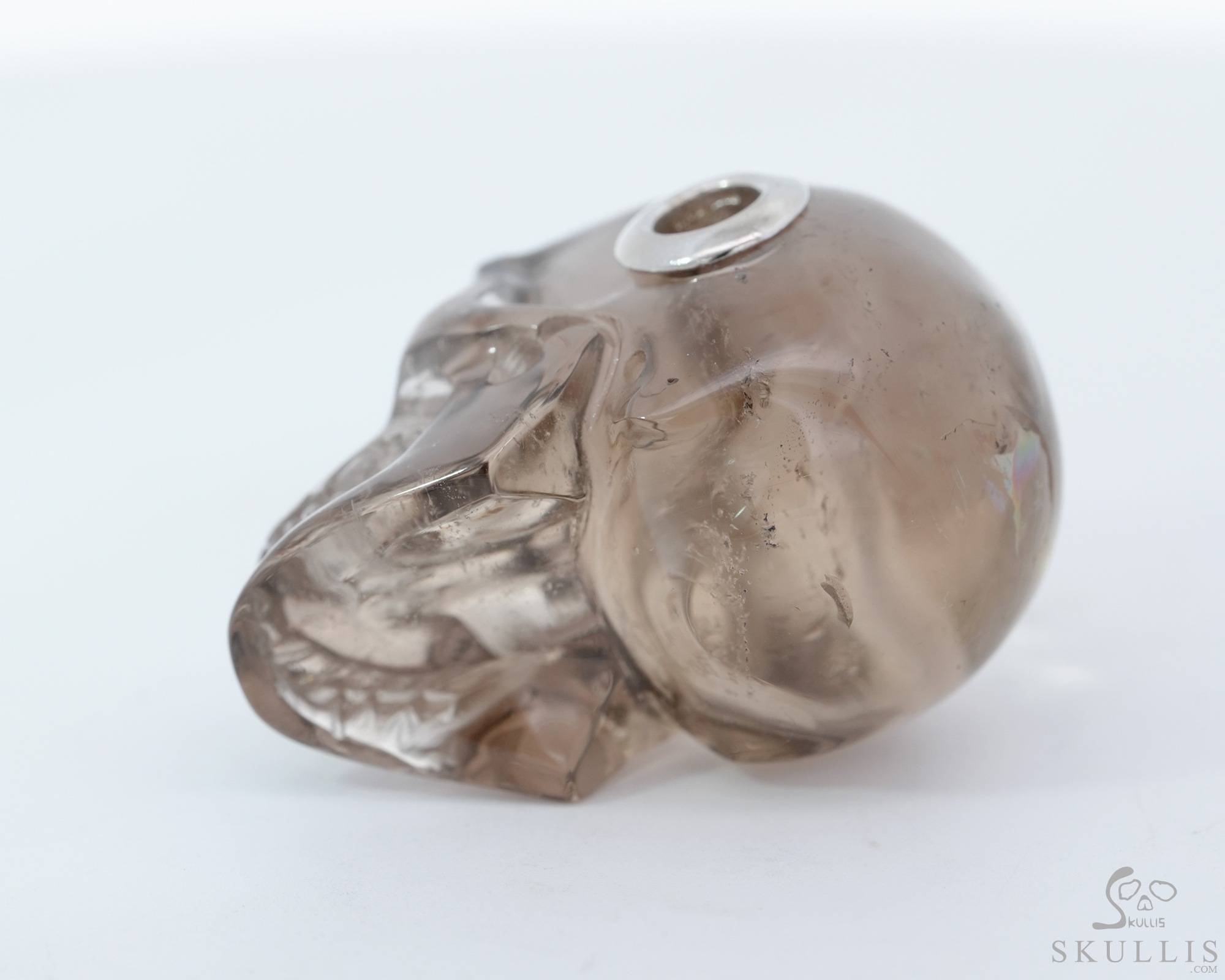 Necklace of 1.1" Smoky Quartz Rock Crystal Hand Carved Crystal Skull Pendant, Skull Jewelry Necklace of 1.1" Smoky Quartz Rock Crystal Hand Carved Crystal Skull Pendant, Skull Jewelry