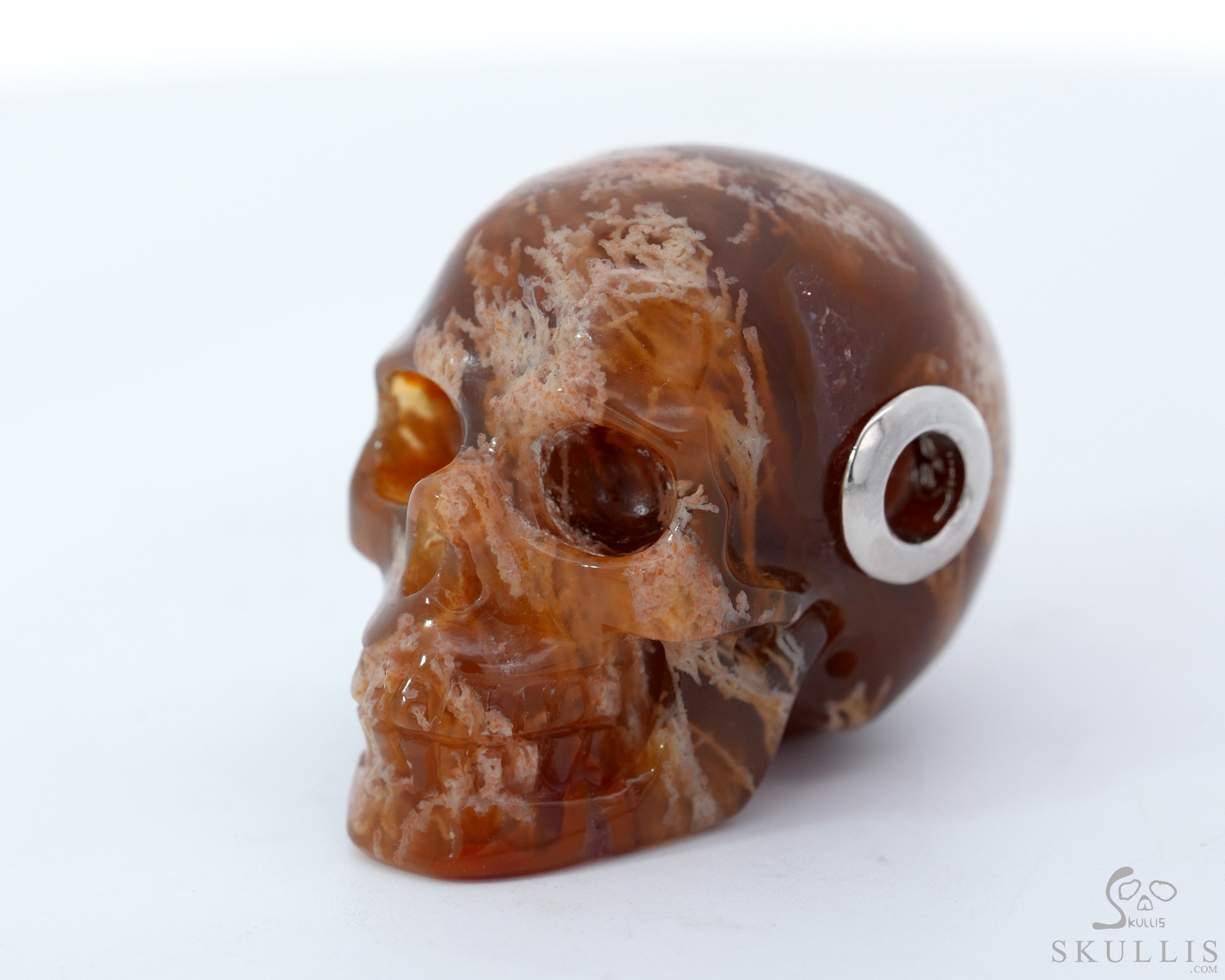 Necklace of 1.1" Moss Agate Hand Carved Crystal Skull Pendant, Skull Jewelry Necklace of 1.1" Moss Agate Hand Carved Crystal Skull Pendant, Skull Jewelry