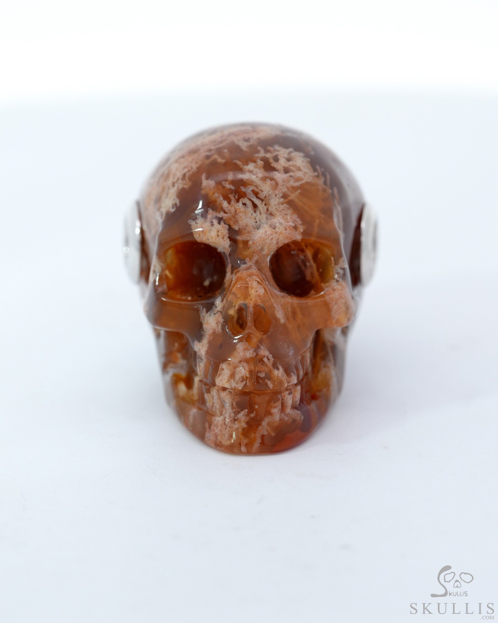 Necklace of 1.1" Moss Agate Hand Carved Crystal Skull Pendant, Skull Jewelry Necklace of 1.1" Moss Agate Hand Carved Crystal Skull Pendant, Skull Jewelry