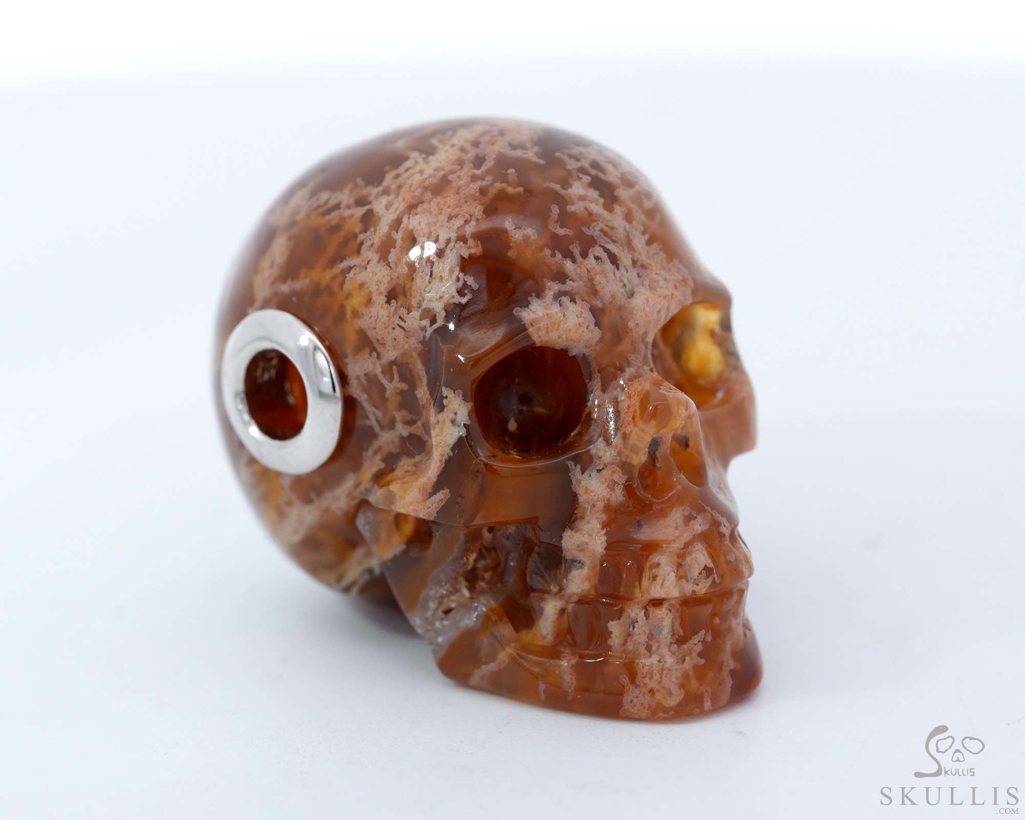 Necklace of 1.1" Moss Agate Hand Carved Crystal Skull Pendant, Skull Jewelry Necklace of 1.1" Moss Agate Hand Carved Crystal Skull Pendant, Skull Jewelry