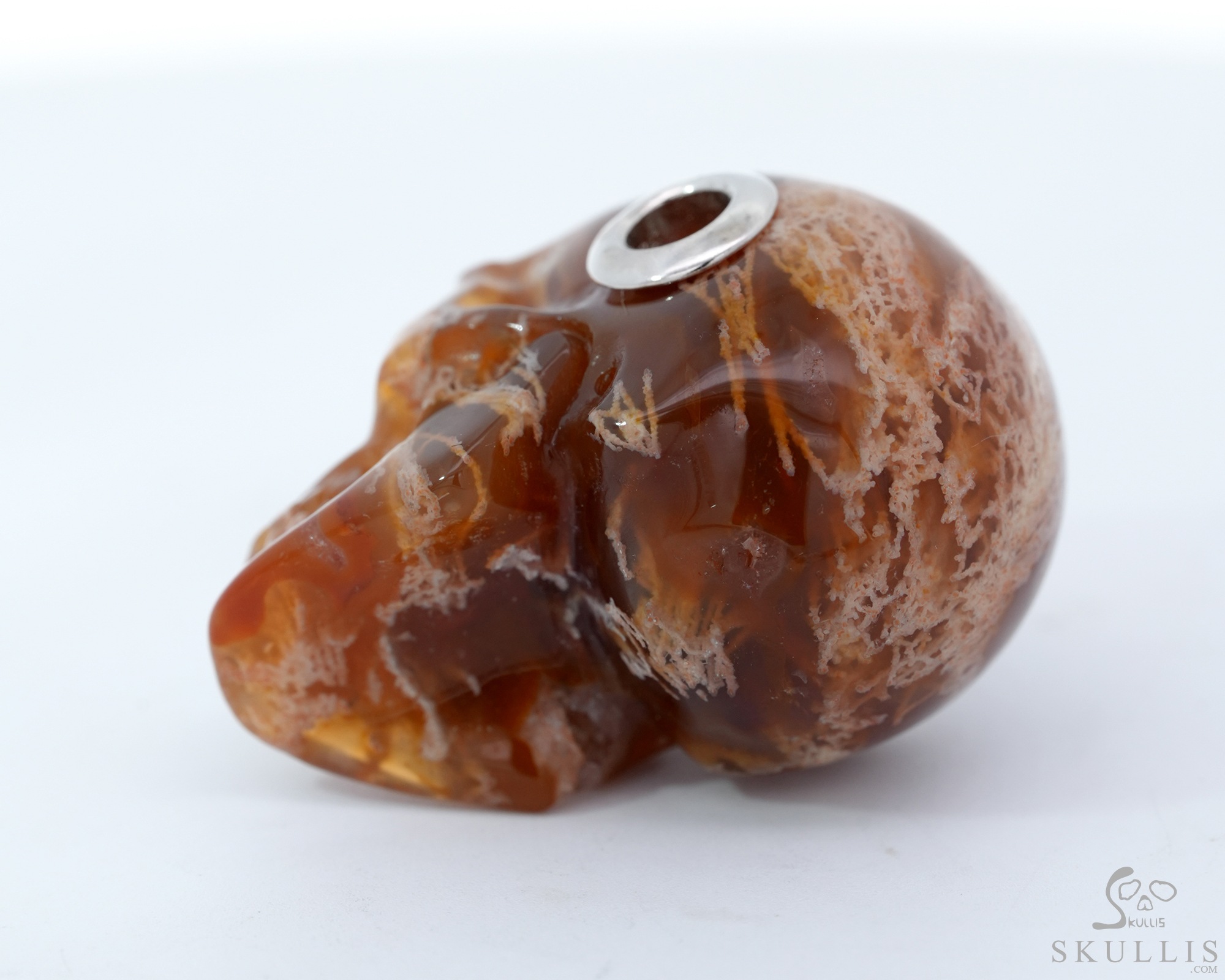 Necklace of 1.1" Moss Agate Hand Carved Crystal Skull Pendant, Skull Jewelry Necklace of 1.1" Moss Agate Hand Carved Crystal Skull Pendant, Skull Jewelry