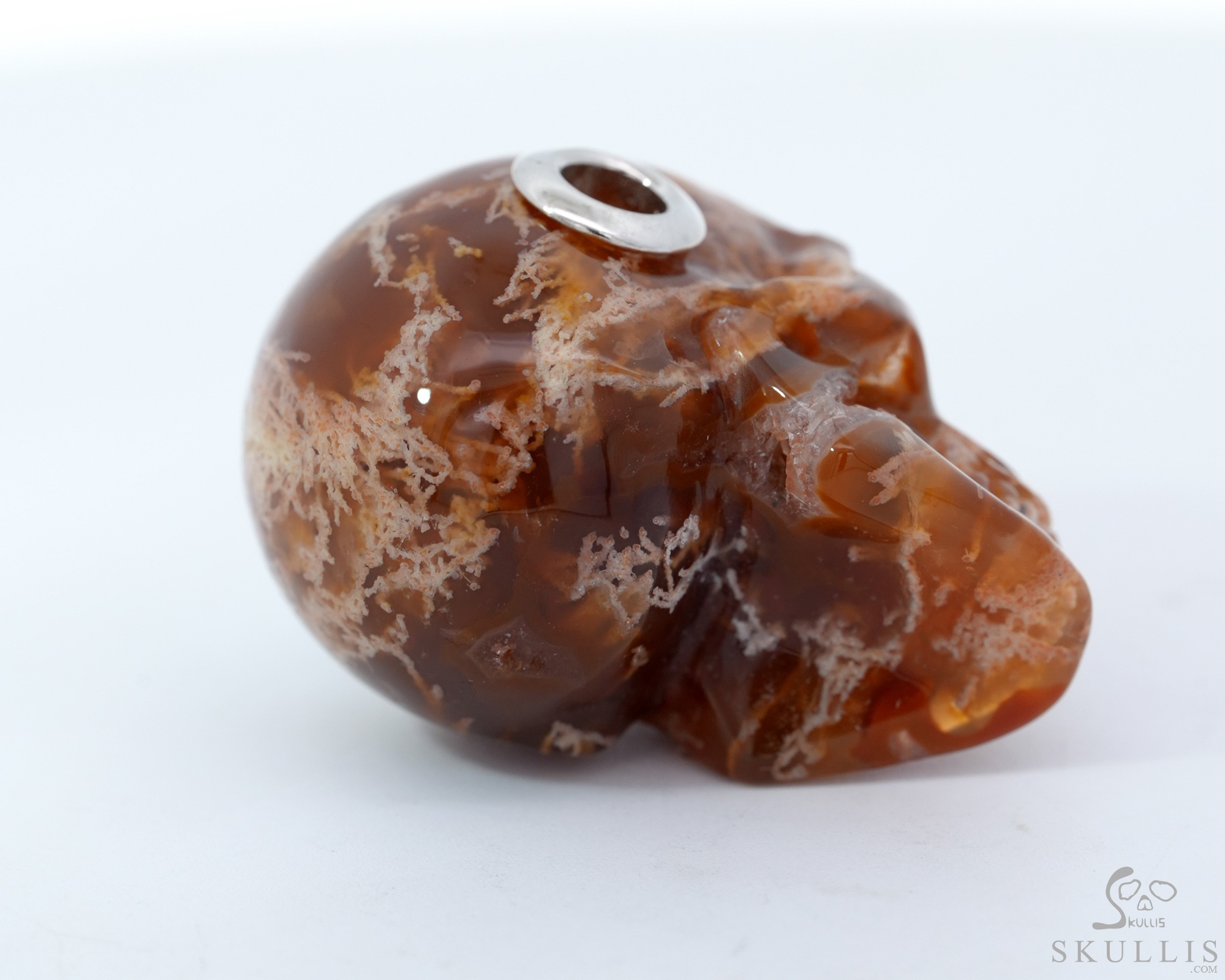 Necklace of 1.1" Moss Agate Hand Carved Crystal Skull Pendant, Skull Jewelry Necklace of 1.1" Moss Agate Hand Carved Crystal Skull Pendant, Skull Jewelry