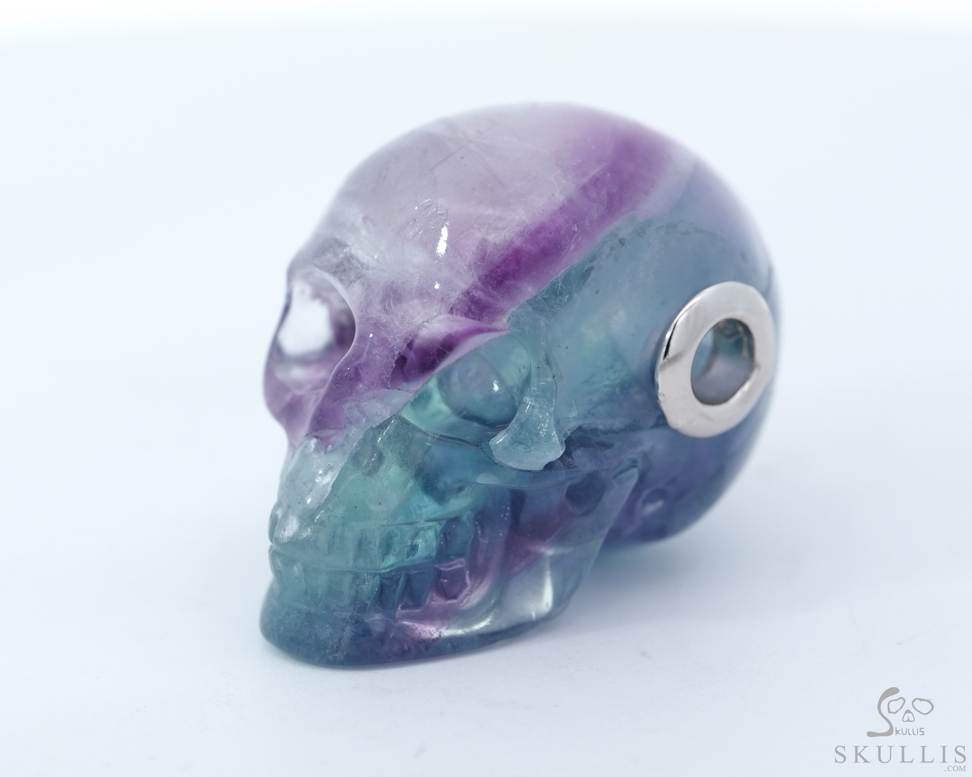 Necklace of 1.1" Fluorite Hand Carved Crystal Skull Pendant, Skull Jewelry Necklace of 1.1" Fluorite Hand Carved Crystal Skull Pendant, Skull Jewelry