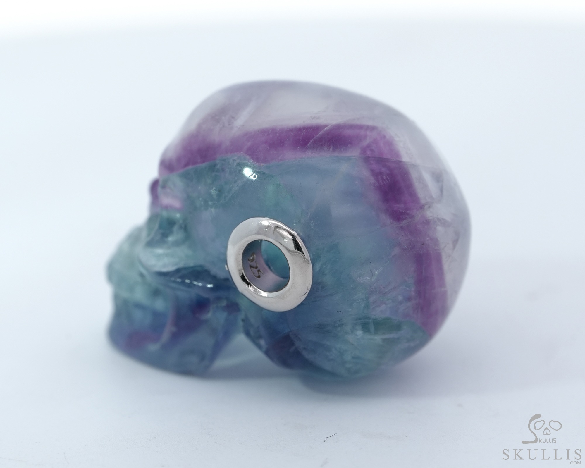 Necklace of 1.1" Fluorite Hand Carved Crystal Skull Pendant, Skull Jewelry Necklace of 1.1" Fluorite Hand Carved Crystal Skull Pendant, Skull Jewelry