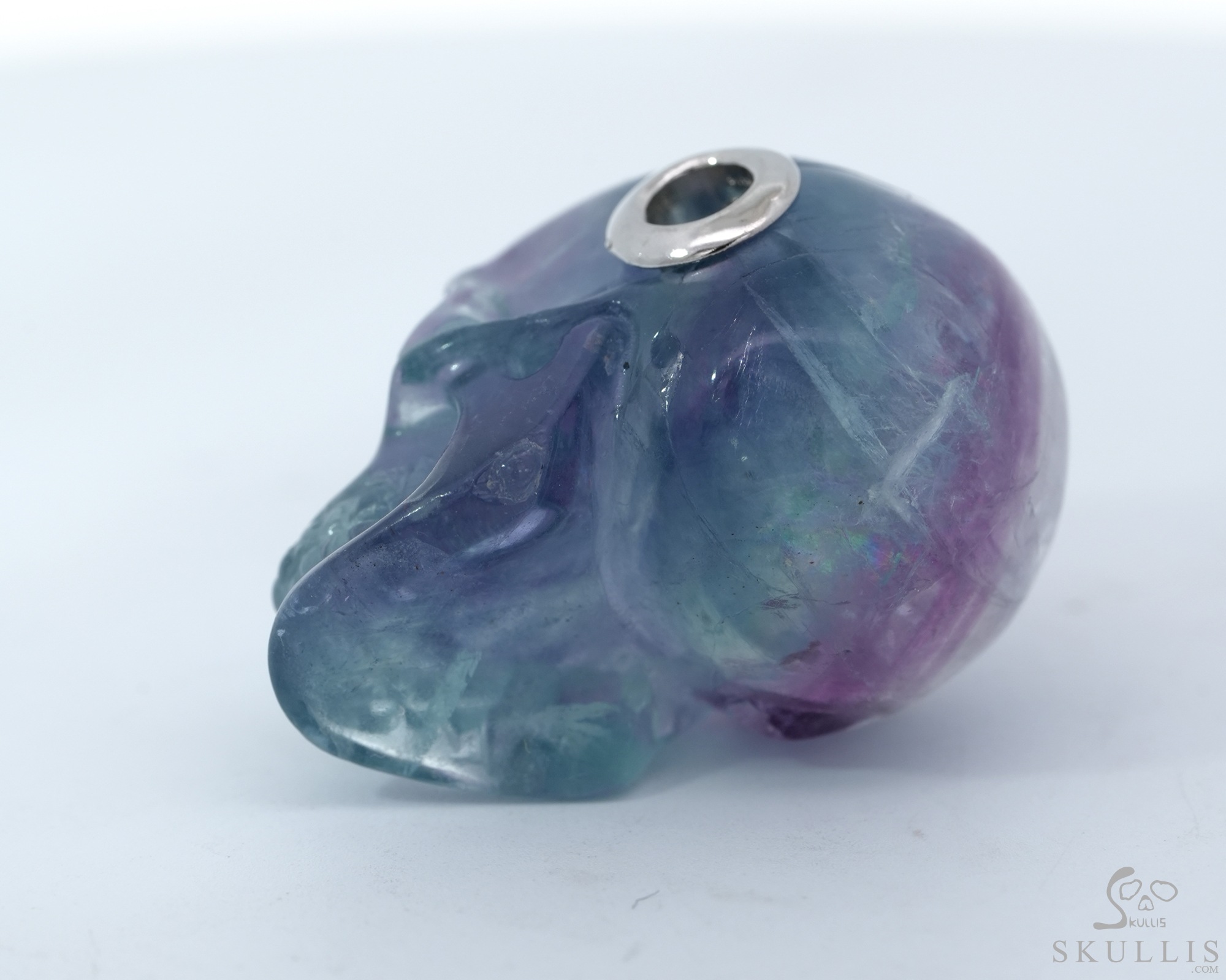 Necklace of 1.1" Fluorite Hand Carved Crystal Skull Pendant, Skull Jewelry Necklace of 1.1" Fluorite Hand Carved Crystal Skull Pendant, Skull Jewelry