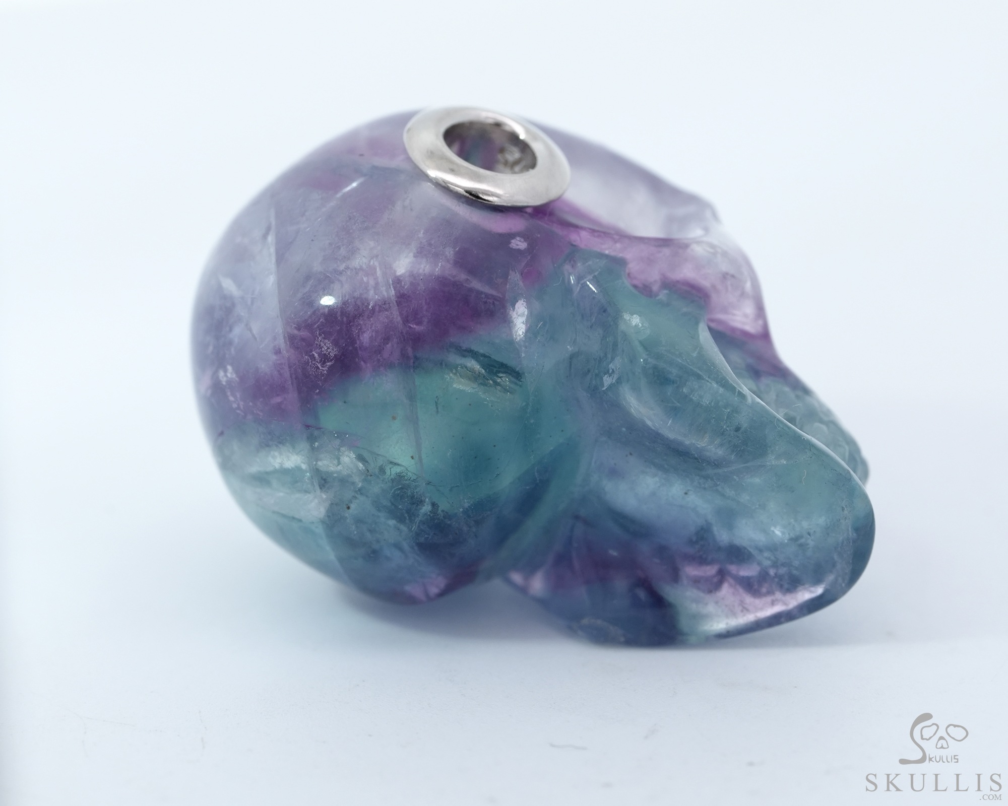 Necklace of 1.1" Fluorite Hand Carved Crystal Skull Pendant, Skull Jewelry Necklace of 1.1" Fluorite Hand Carved Crystal Skull Pendant, Skull Jewelry