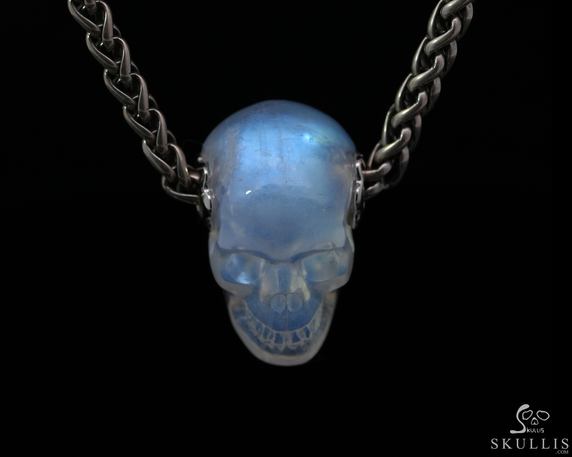 Gemstone Necklace of 0.7" Moonstone Hand Carved Crystal Skull Pendant, Skull Jewelry Gemstone Necklace of 0.7" Moonstone Hand Carved Crystal Skull Pendant, Skull Jewelry